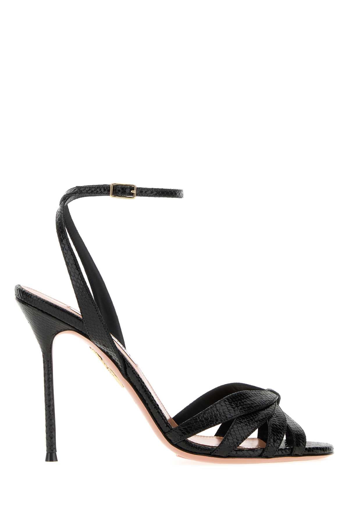 Aquazzura Women Black Leather Soulmate Sandals AQUAZZURA