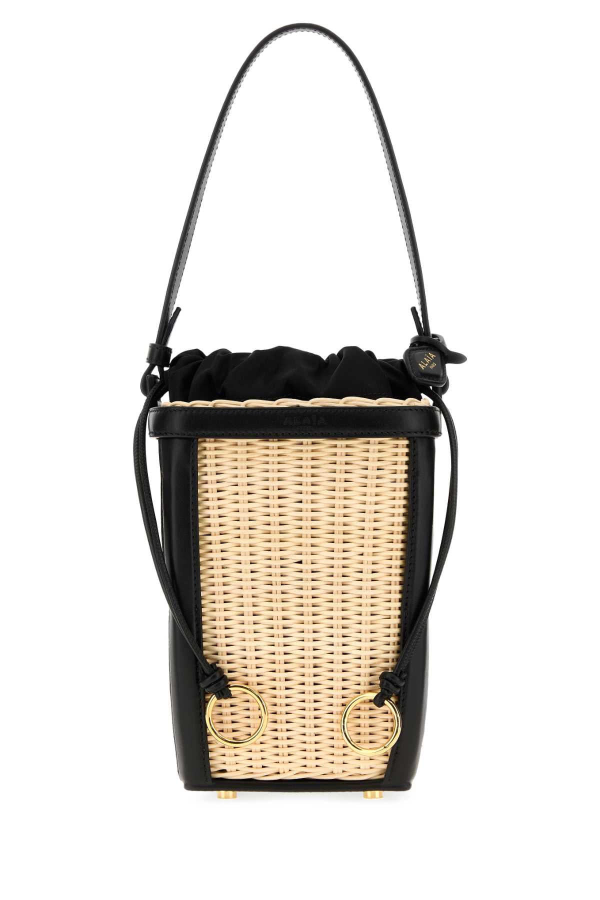 Alaia Women Two-Tone Wicker And Leather Small Bucket Bag ALAIA