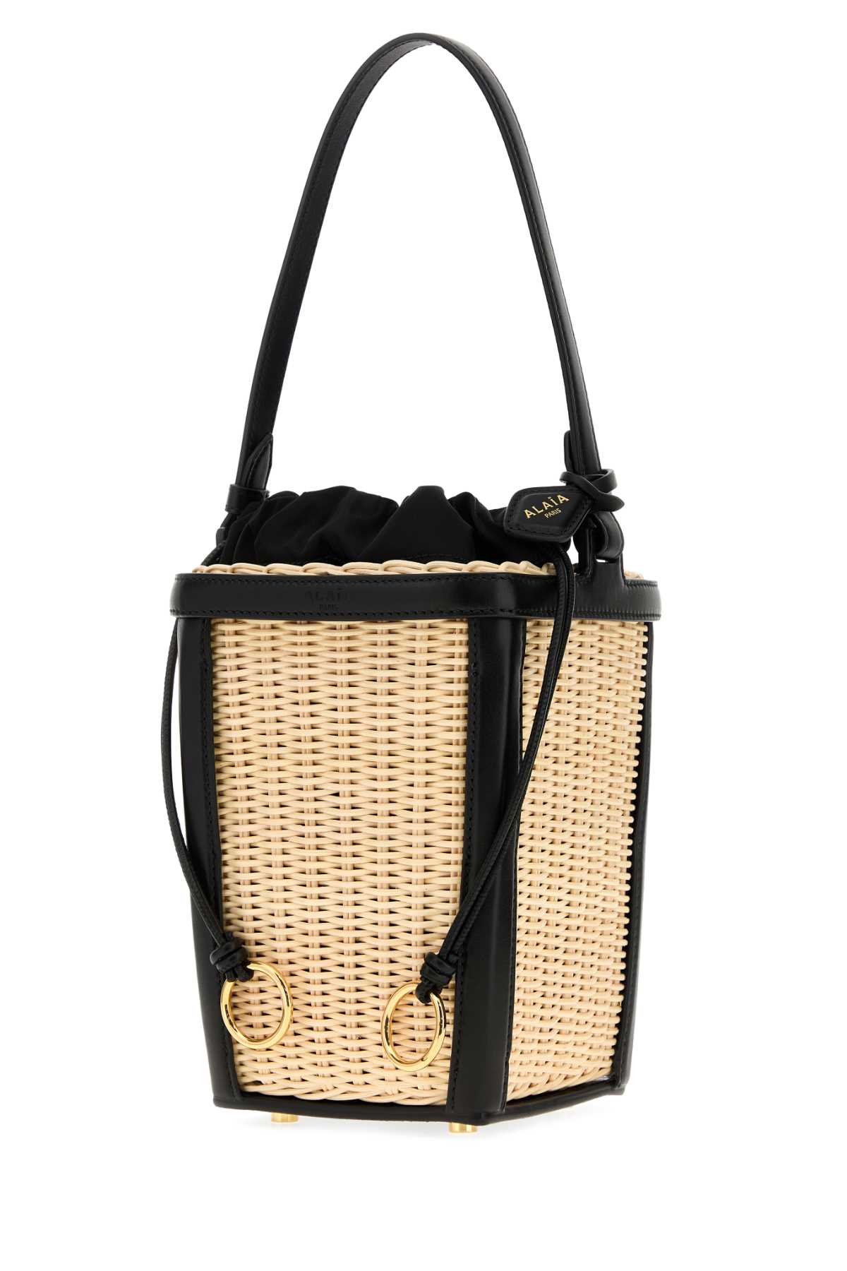 Alaia Women Two-Tone Wicker And Leather Small Bucket Bag ALAIA