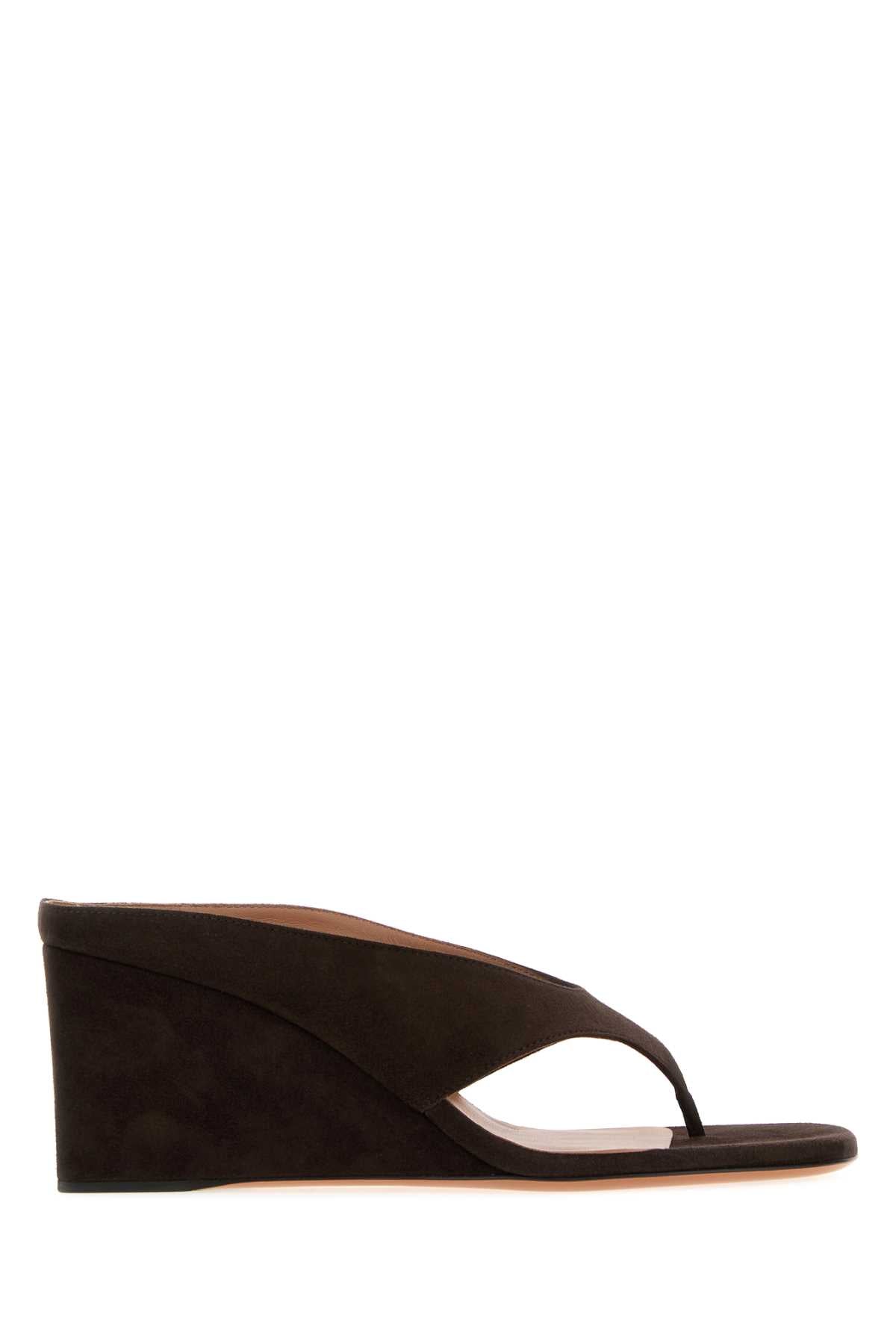 Alaia Women Dark Brown Suede Thong Mules ALAIA