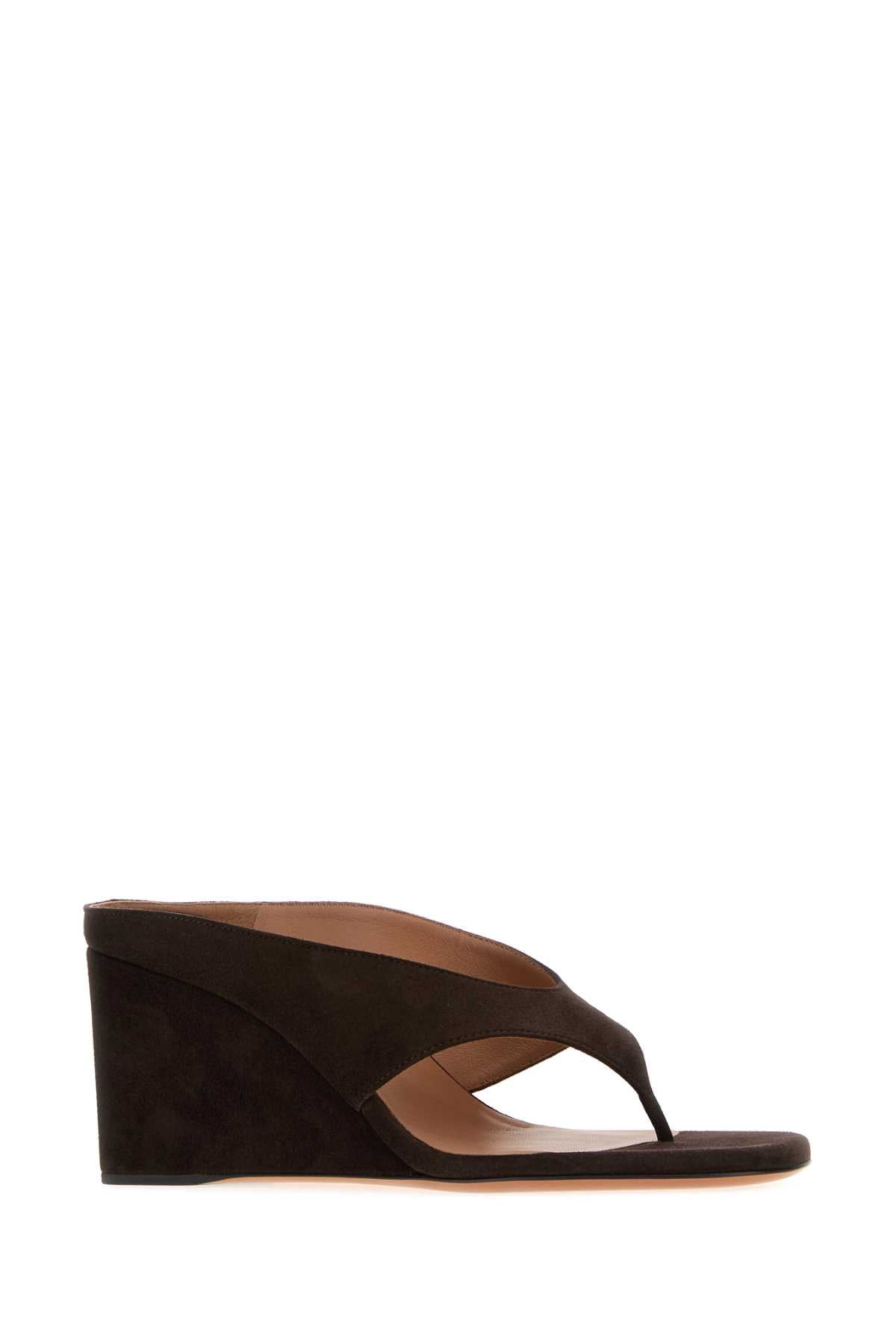 Alaia Women Dark Brown Suede Thong Mules ALAIA