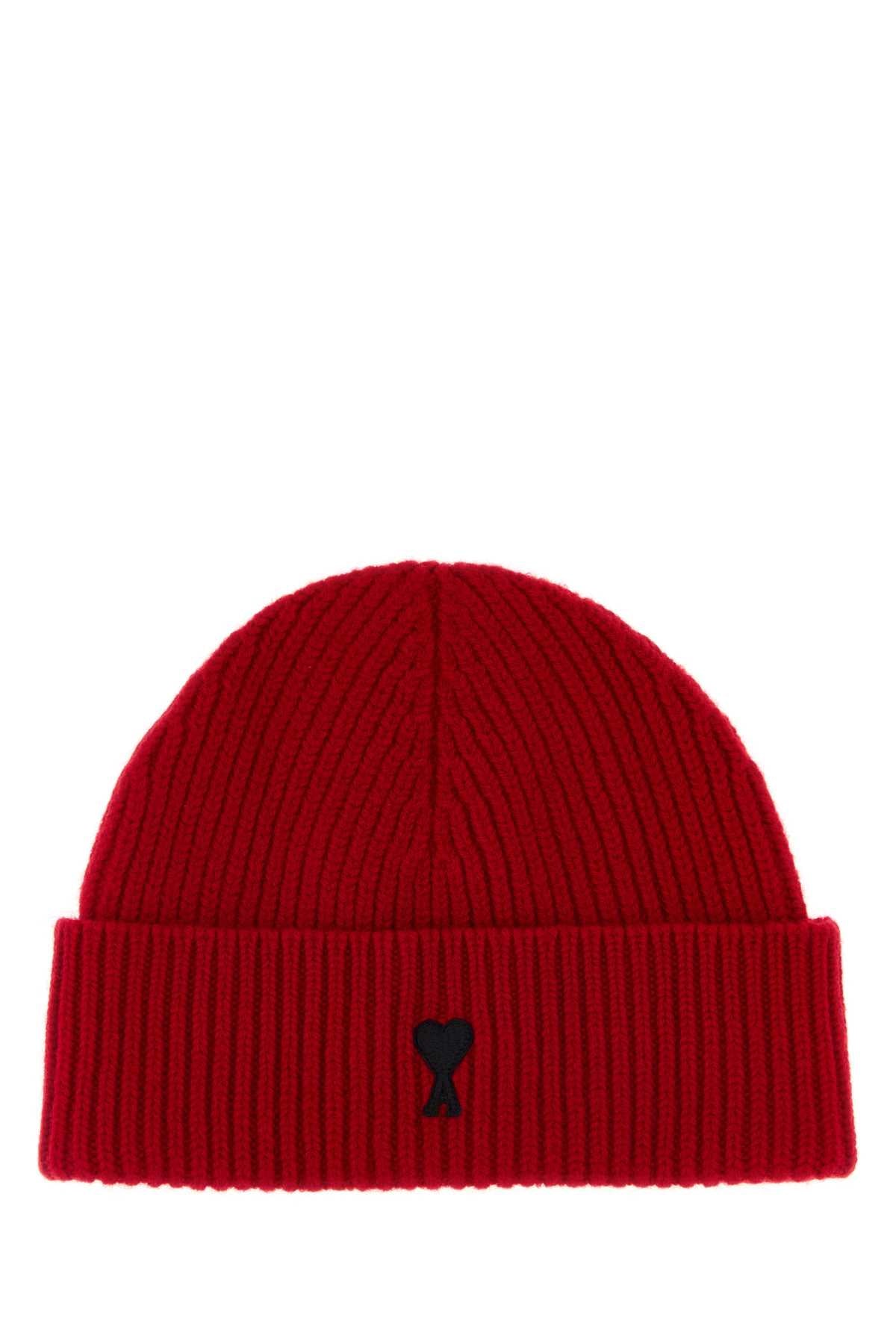 Ami Men Red Wool Beanie AMI PARIS