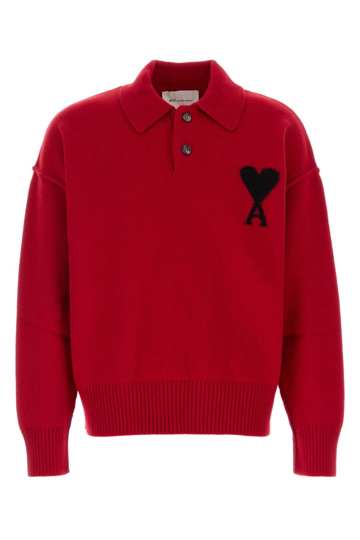 Ami Men Red Wool Polo Shirt AMI PARIS