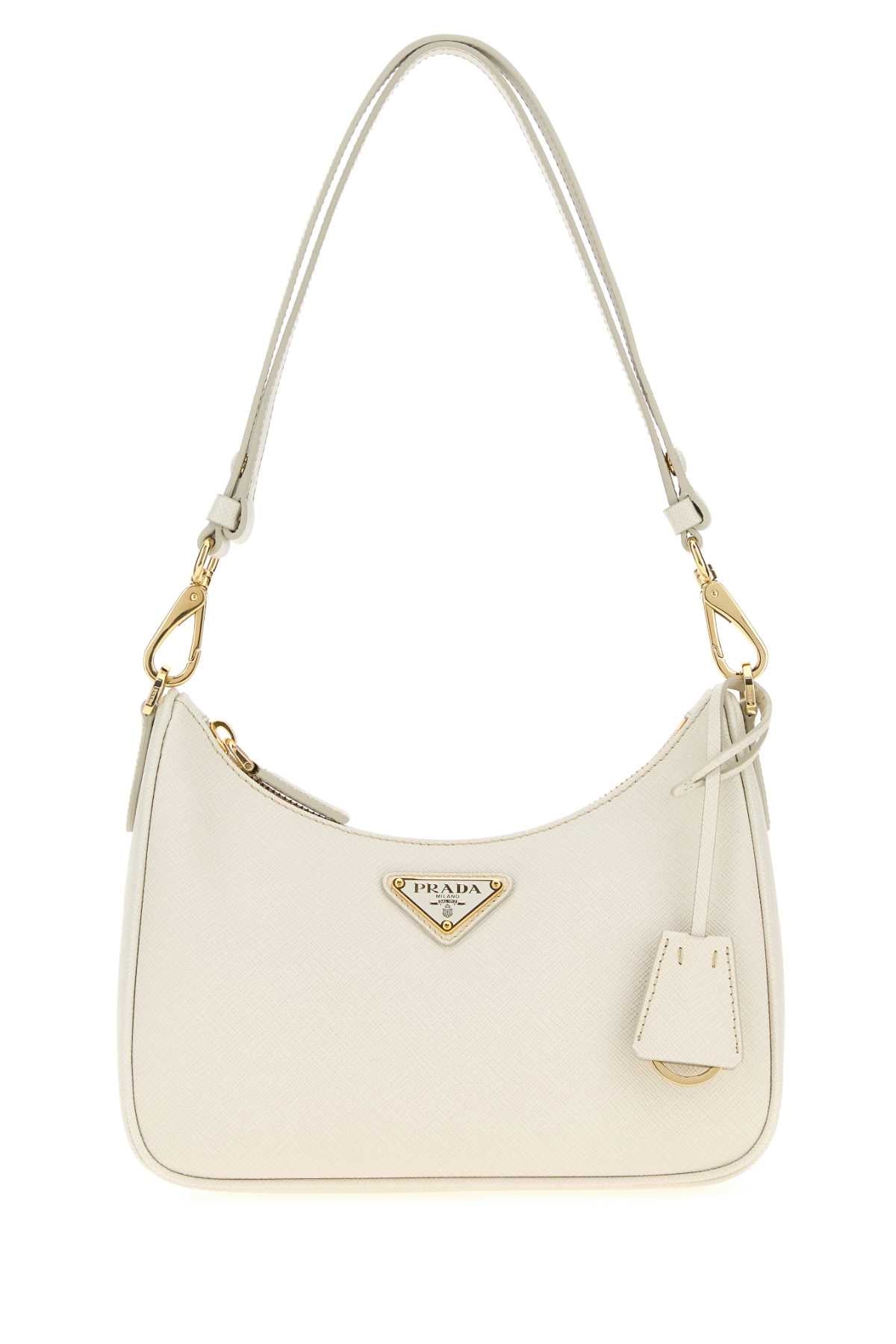 Prada Women Ivory Leather Mini Prada Re-Edition Shoulder Bag PRADA