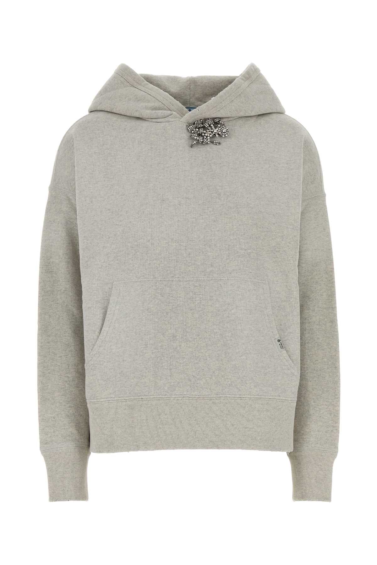 Prada Women Melange Grey Cotton Oversize Sweatshirt PRADA