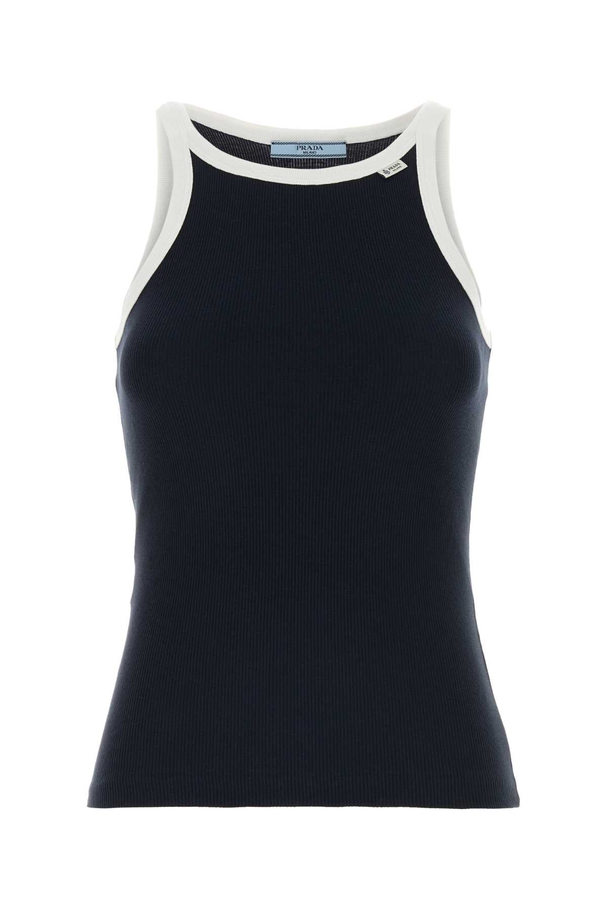 Prada Women Navy Blue Cotton Tank Top PRADA