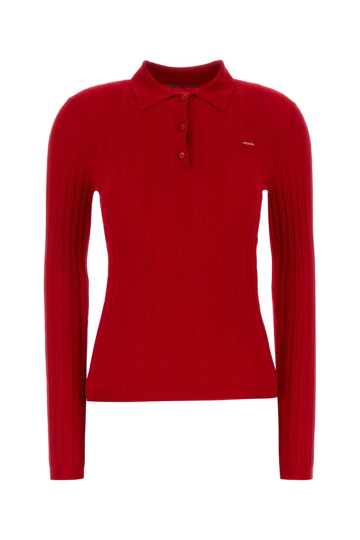 Prada Women Red Cotton Blend Polo Shirt PRADA