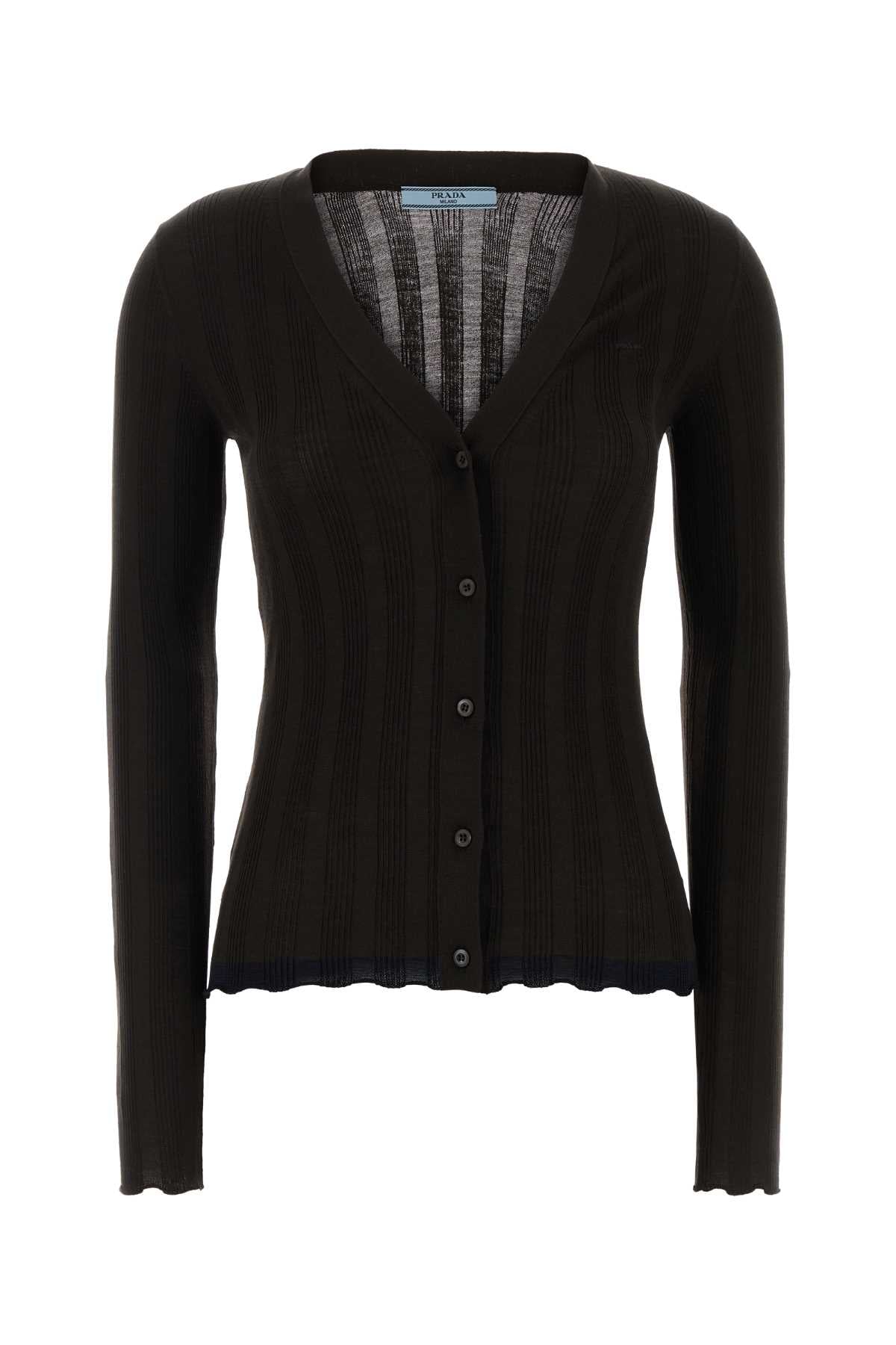 Prada Women Dark Brown Wool Blend Cardigan PRADA
