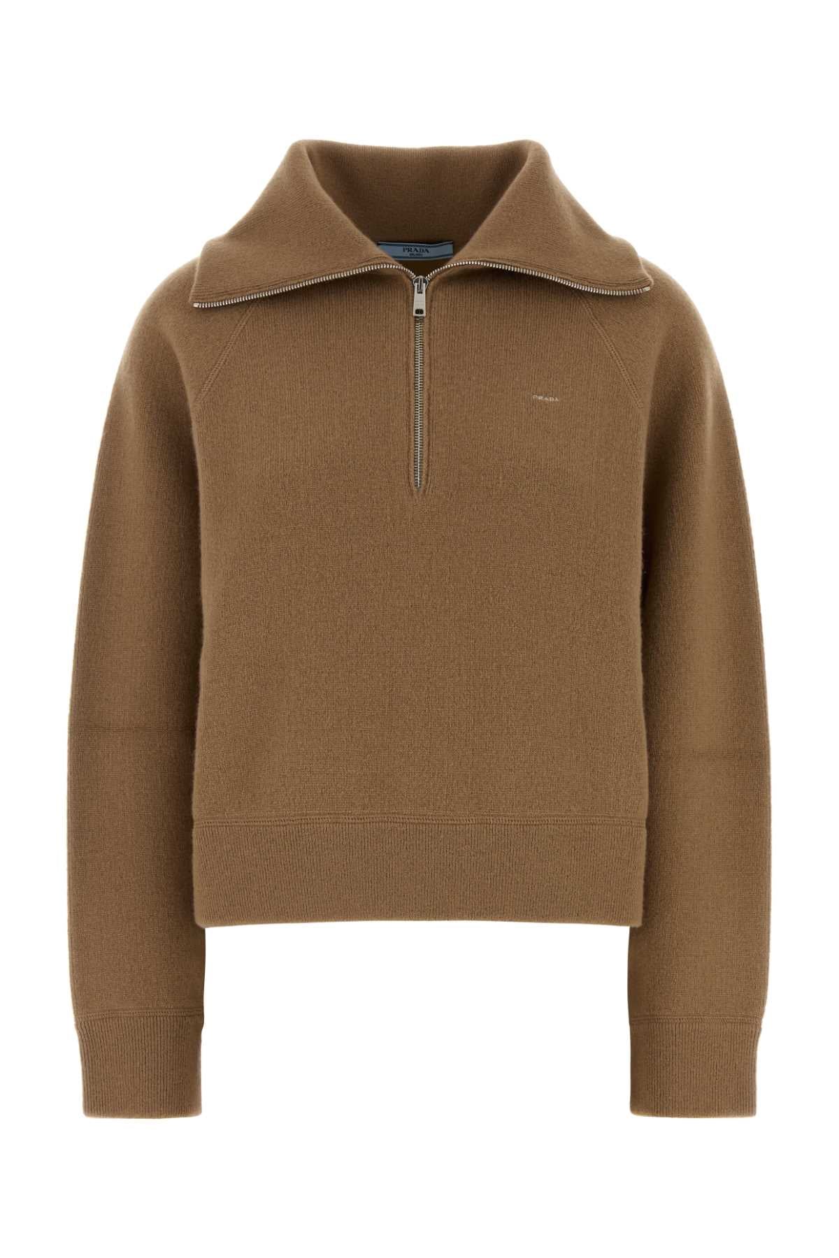 Prada Women Camel Cashmere Polo Shirt PRADA