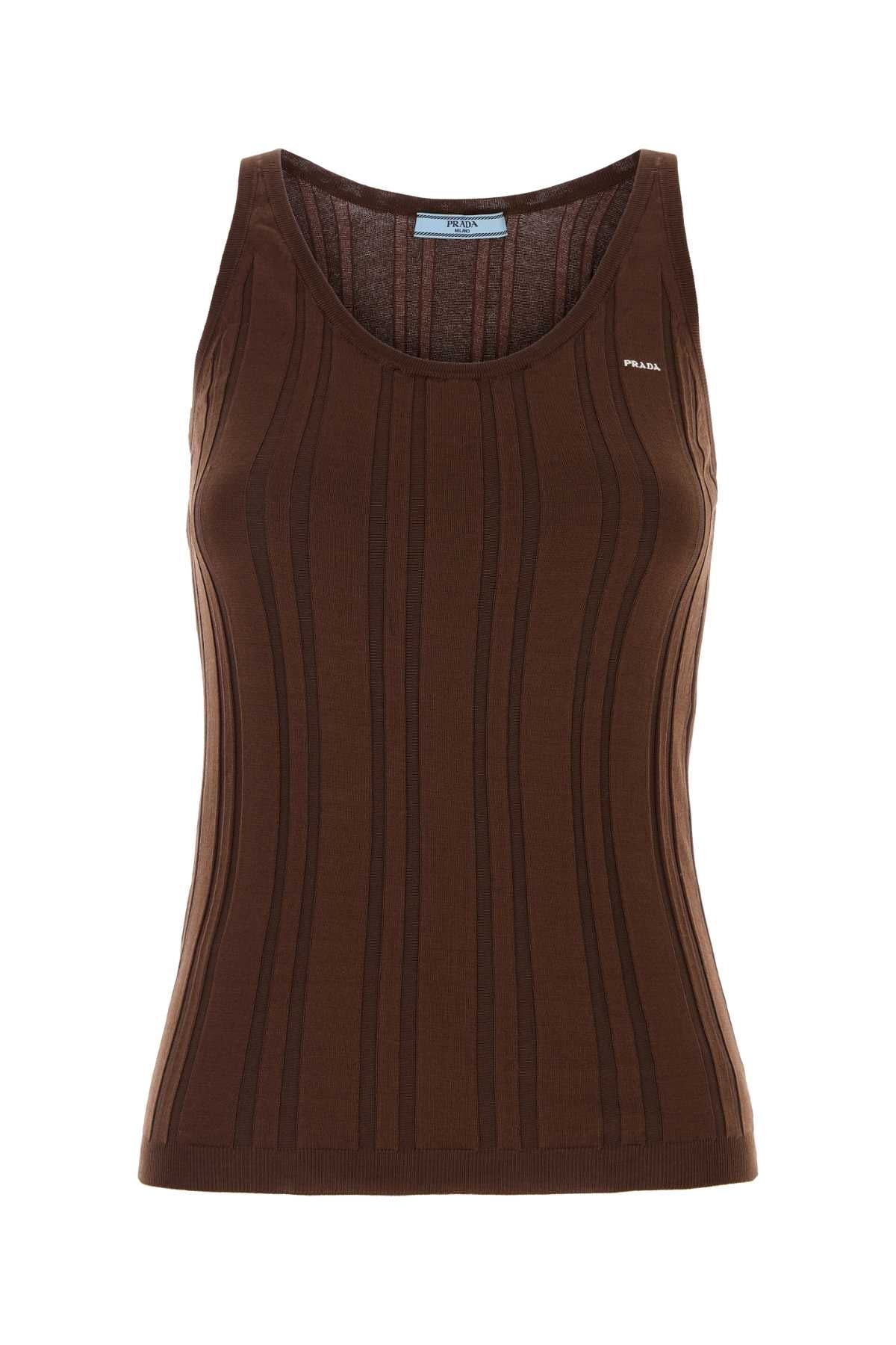 Prada Women Brown Cotton Blend Tank Top