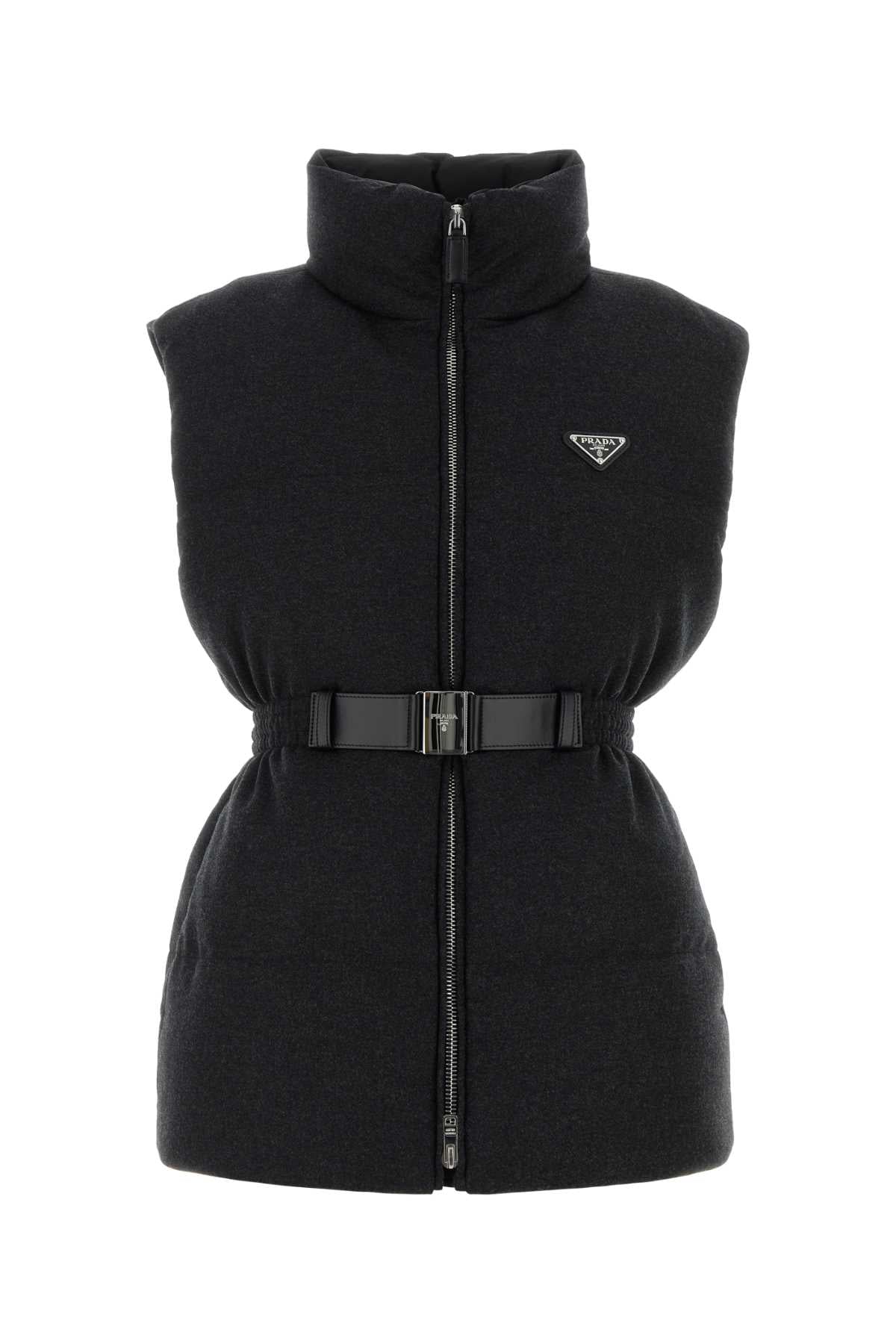 Prada Women Charcoal Wool Blend Sleeveless Down Jacket PRADA