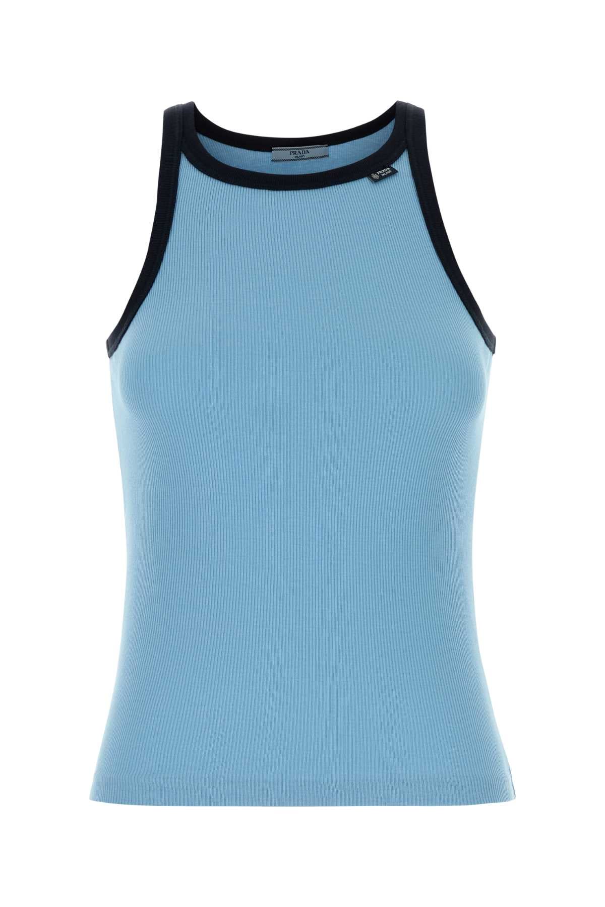 Prada Women Light Blue Cotton Tank Top PRADA