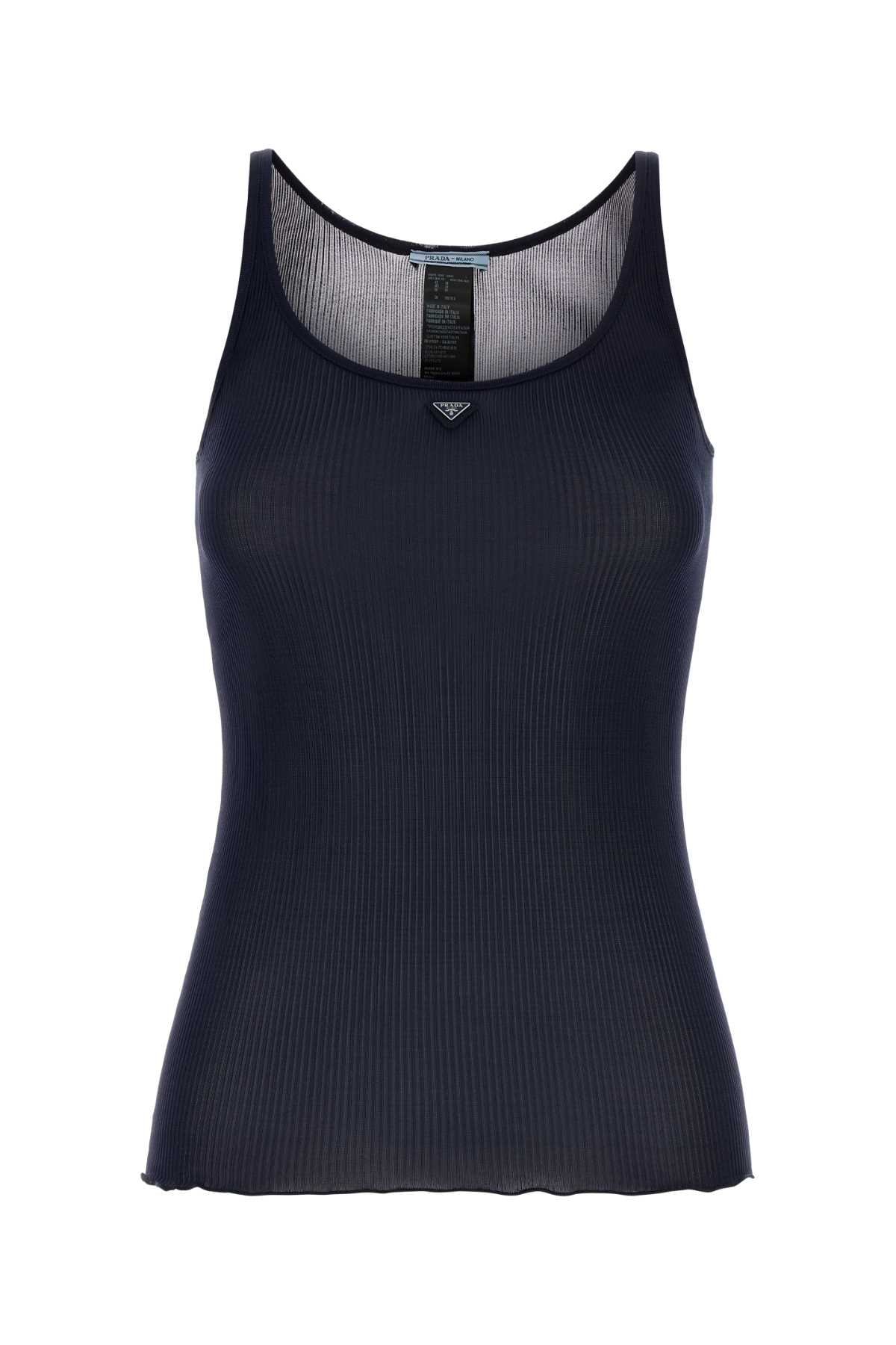 Prada Women Navy Blue Silk Tank Top PRADA