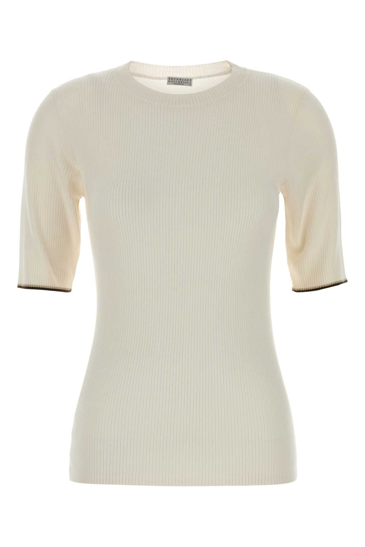 Brunello Cucinelli Women Ivory Cashmere Blend T-Shirt BRUNELLO CUCINELLI