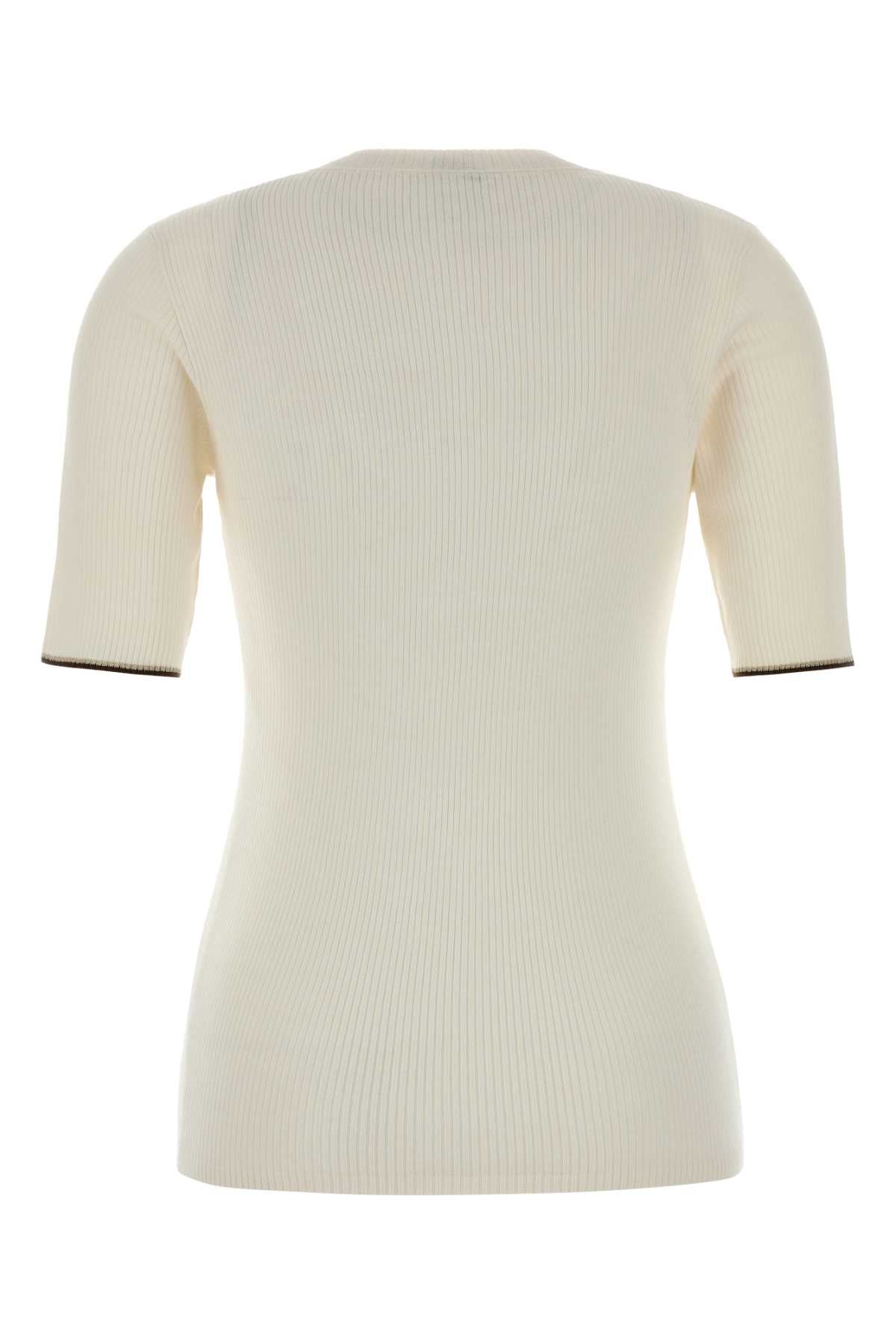 Brunello Cucinelli Women Ivory Cashmere Blend T-Shirt BRUNELLO CUCINELLI