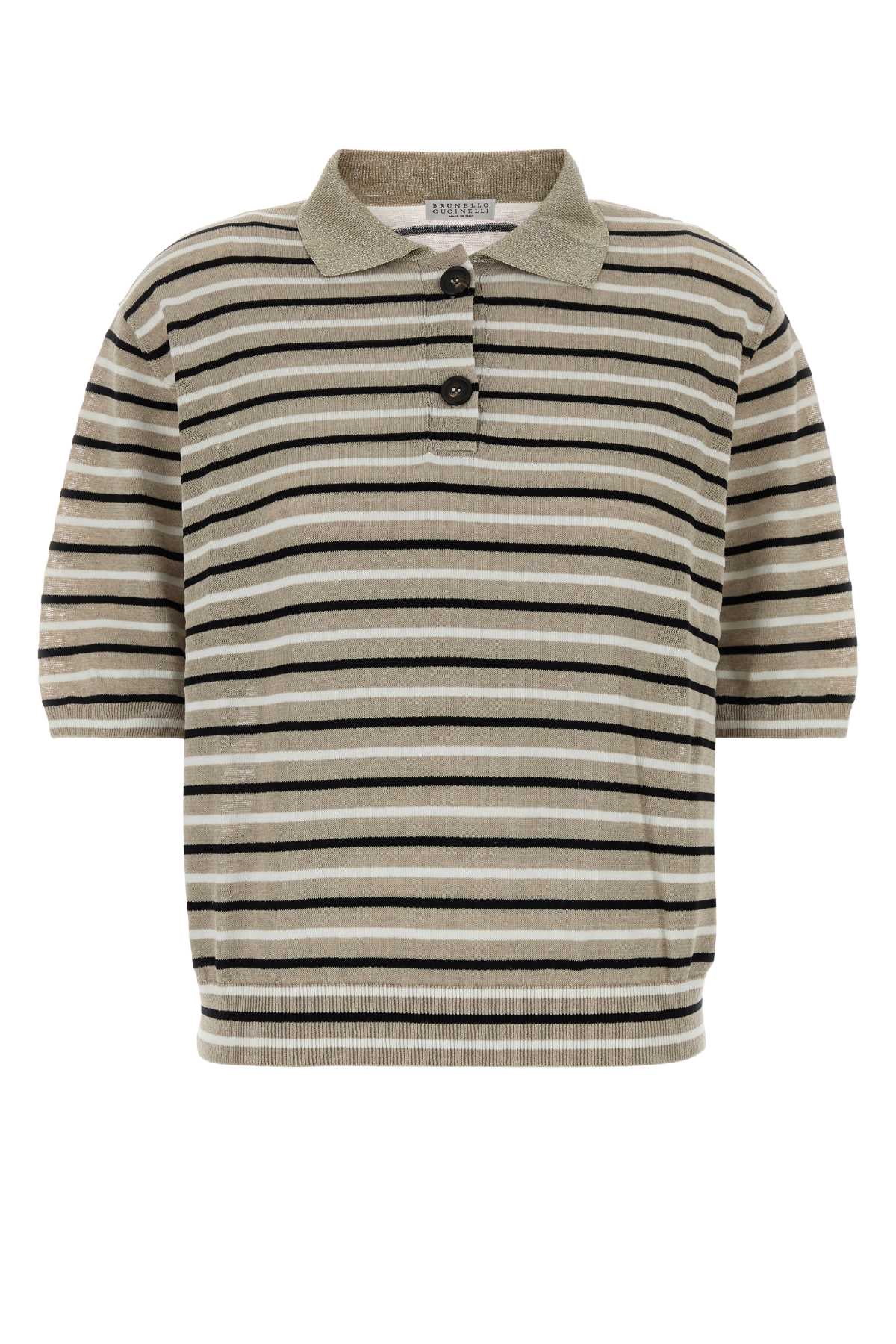 Brunello Cucinelli Women Embroidered Linen Blend Polo Shirt BRUNELLO CUCINELLI