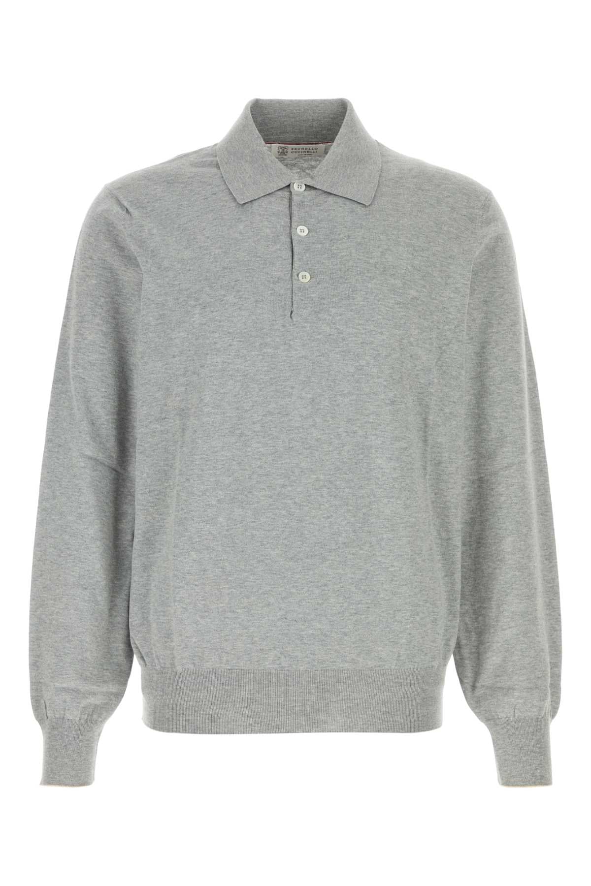 Brunello Cucinelli Men Grey Cotton Polo Shirt BRUNELLO CUCINELLI