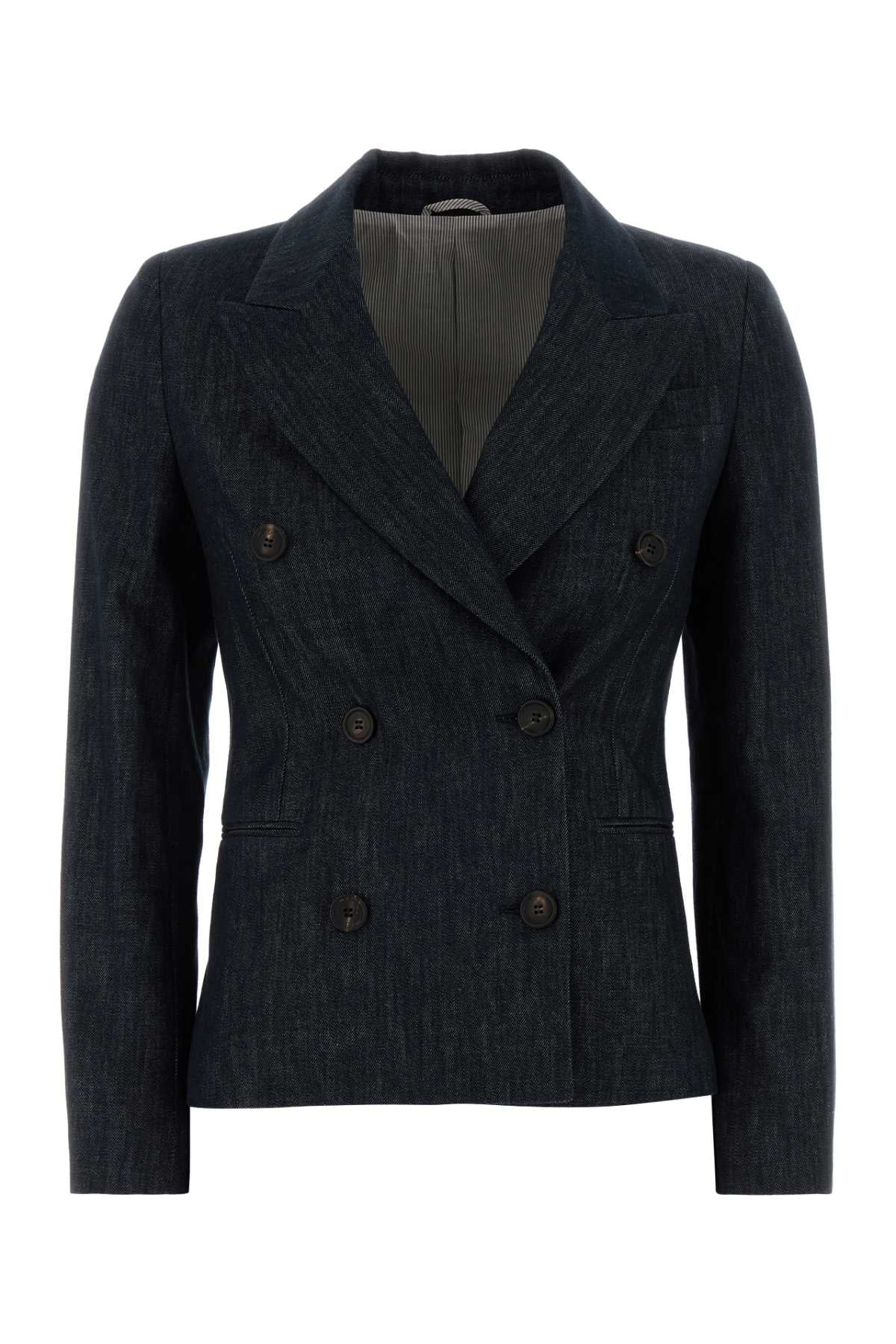 Brunello Cucinelli Women Dark Blue Denim Blazer BRUNELLO CUCINELLI
