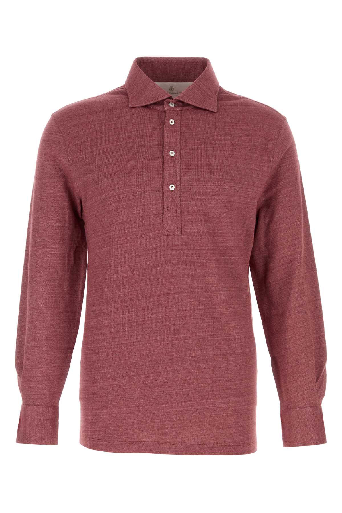 Brunello Cucinelli Men Plum Linen Polo Shirt BRUNELLO CUCINELLI