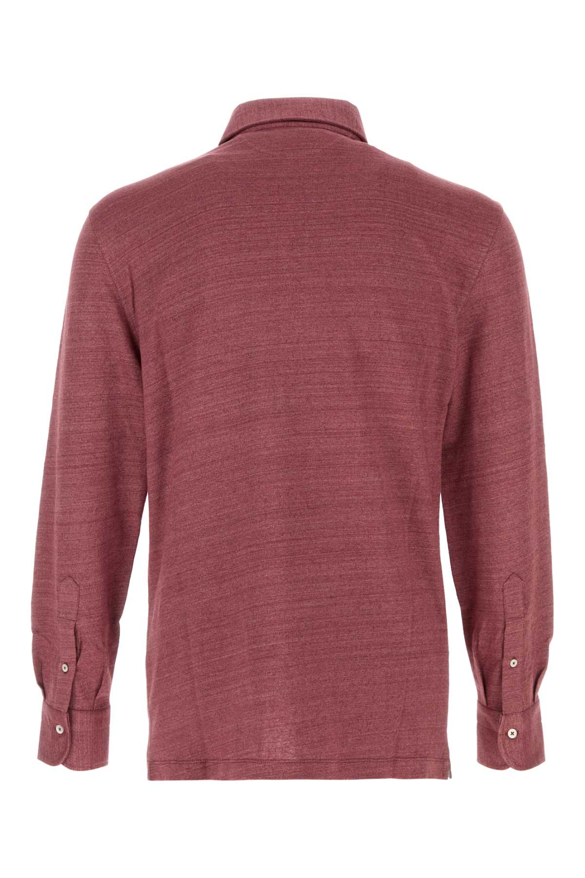 Brunello Cucinelli Men Plum Linen Polo Shirt BRUNELLO CUCINELLI
