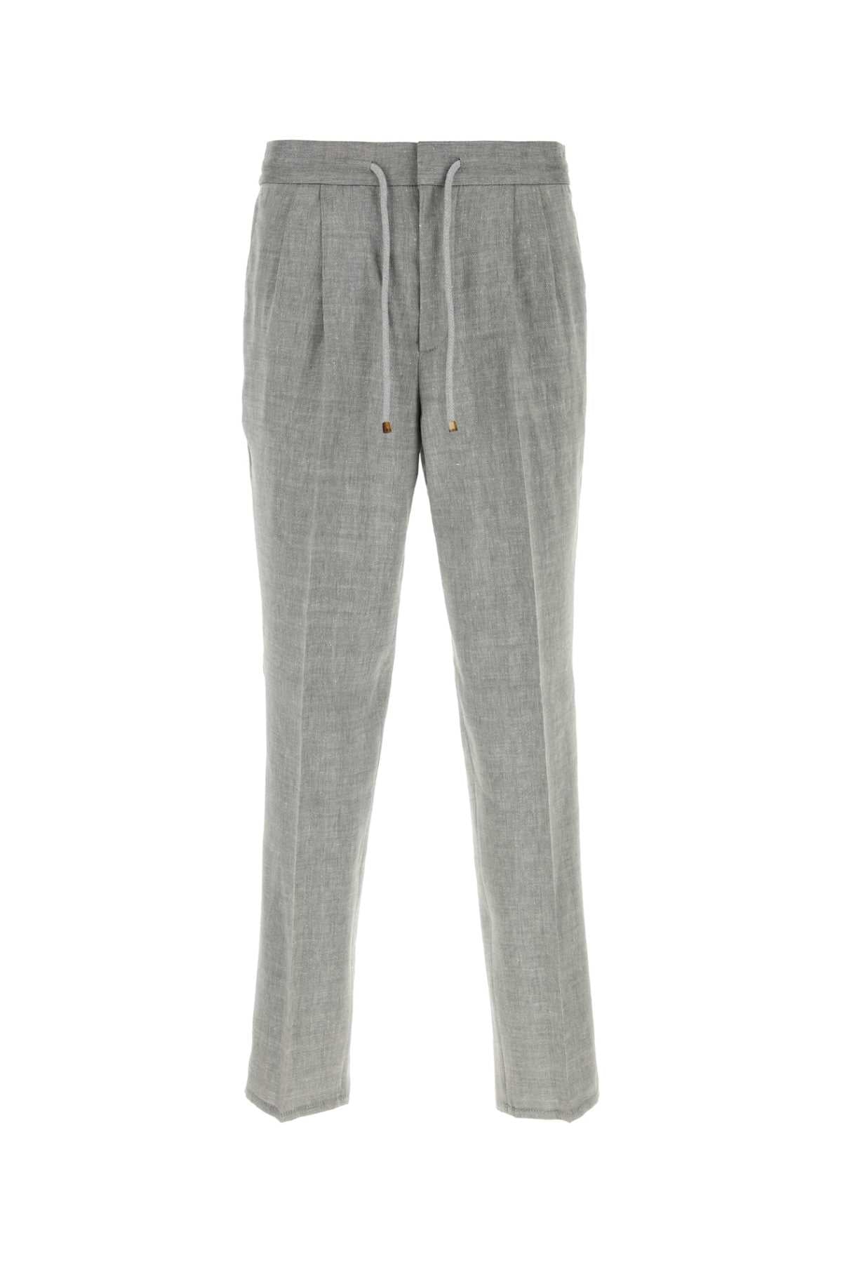 Brunello Cucinelli Men Grey Linen Blend Pant BRUNELLO CUCINELLI