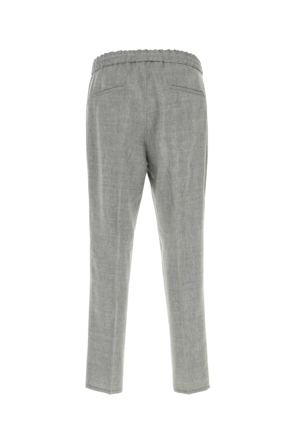 Brunello Cucinelli Men Grey Linen Blend Pant BRUNELLO CUCINELLI