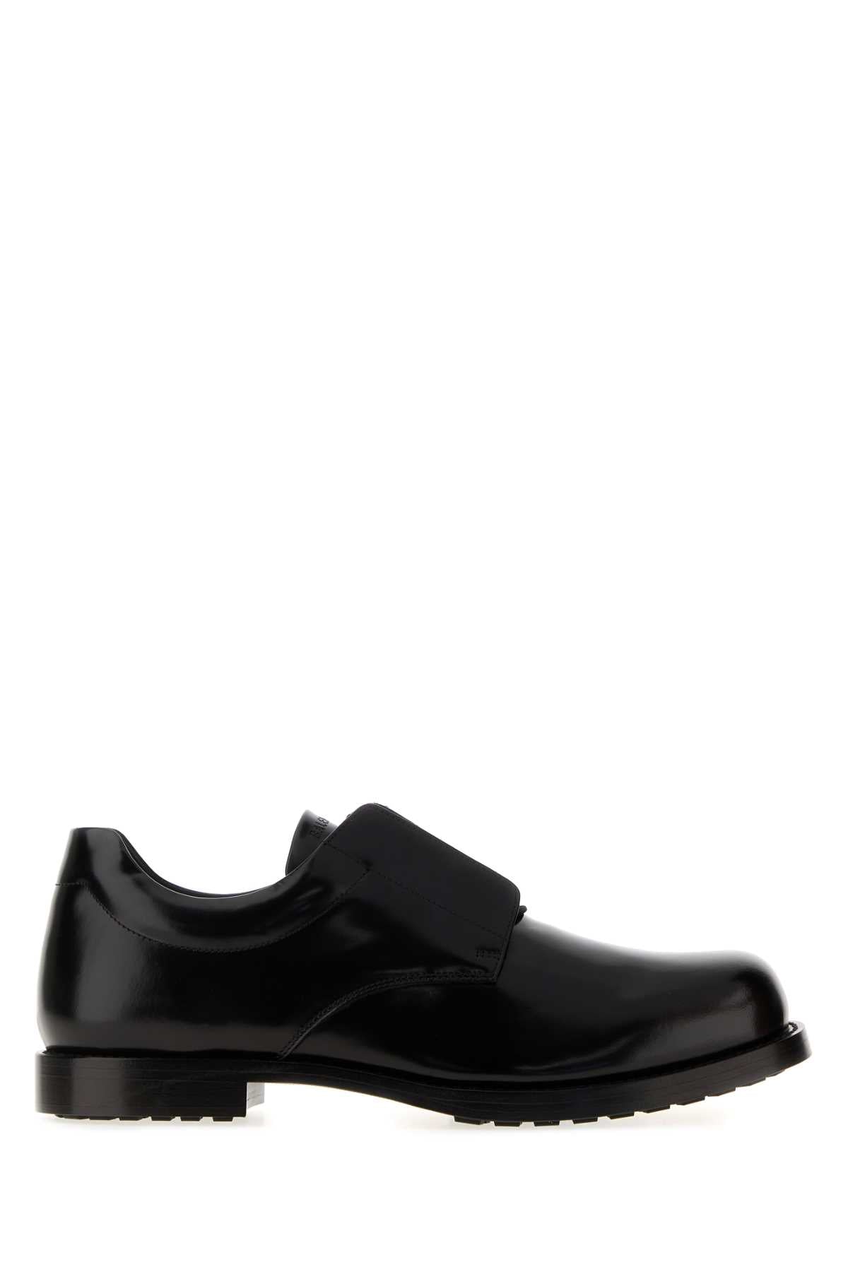 Balenciaga Men Black Leather Comfy Lace-Up Shoes
