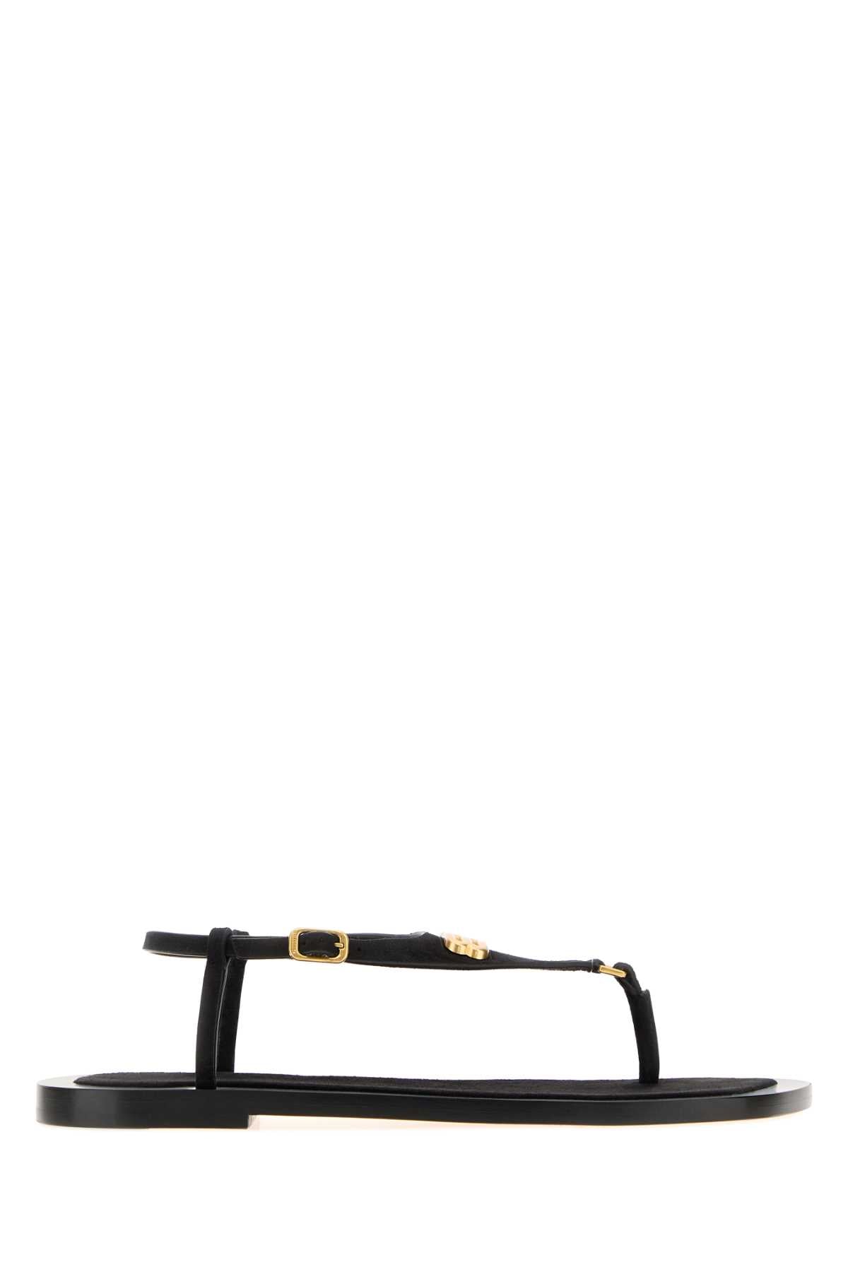 Balenciaga Women Black Leather Riva Thong Sandals BALENCIAGA