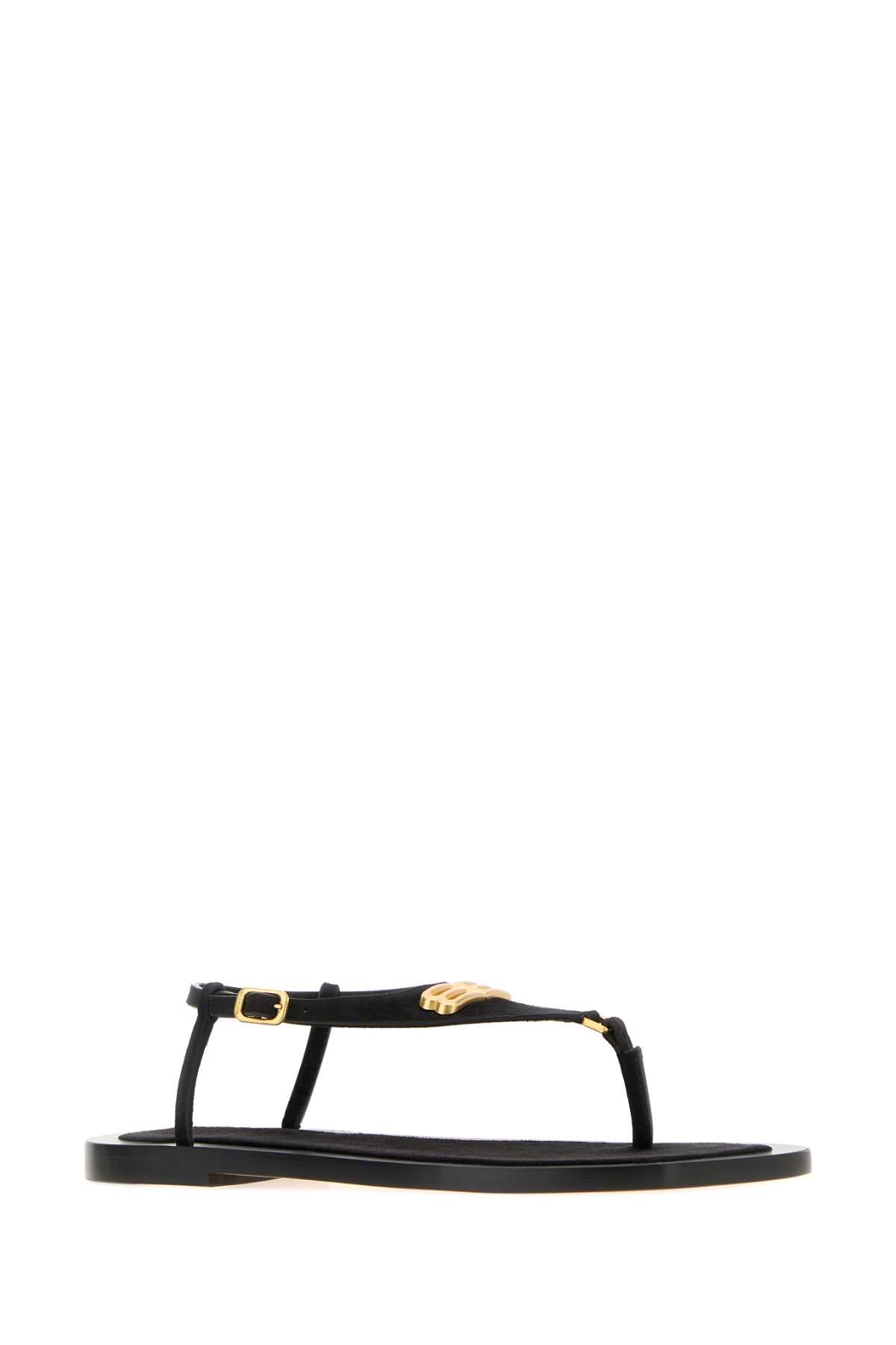 Balenciaga Women Black Leather Riva Thong Sandals BALENCIAGA