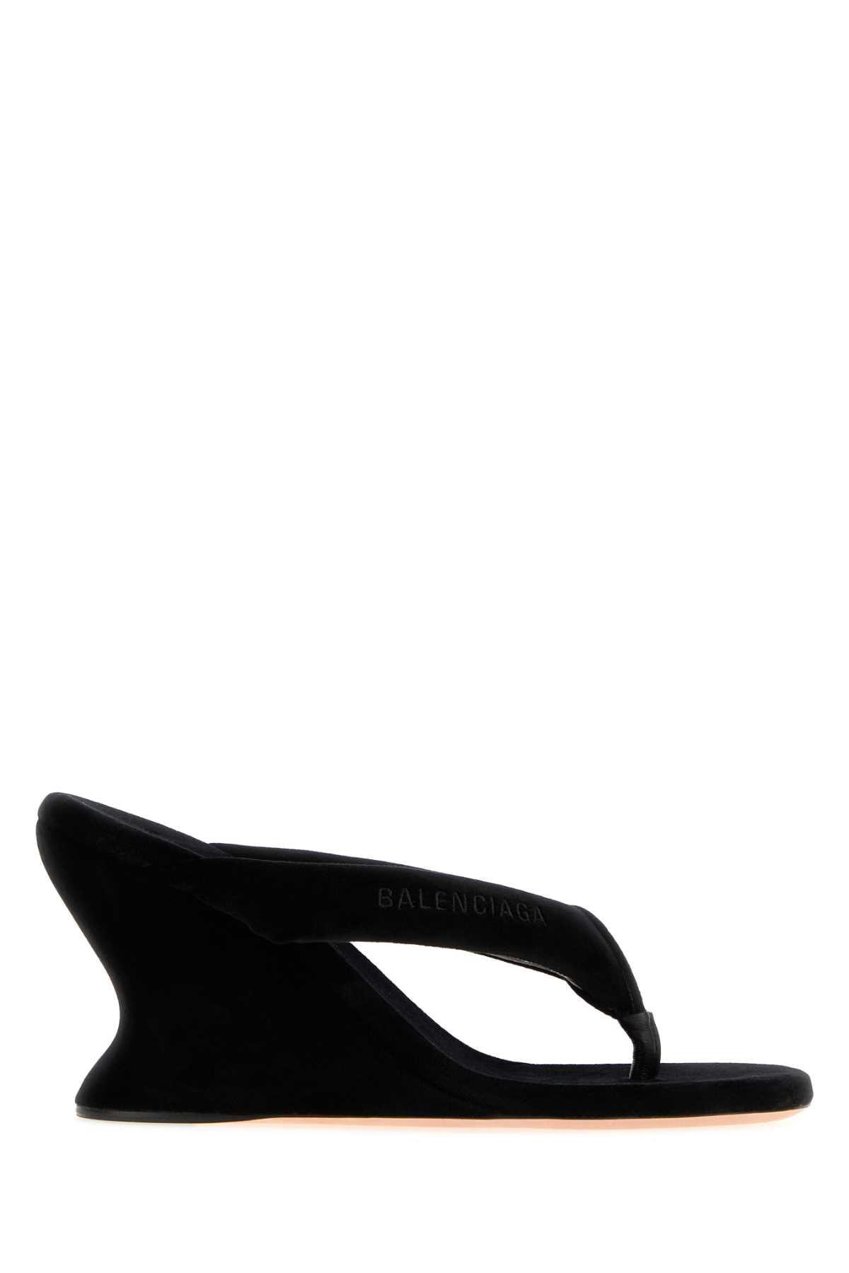 Balenciaga Women Black Velvet Thong Wedge BALENCIAGA