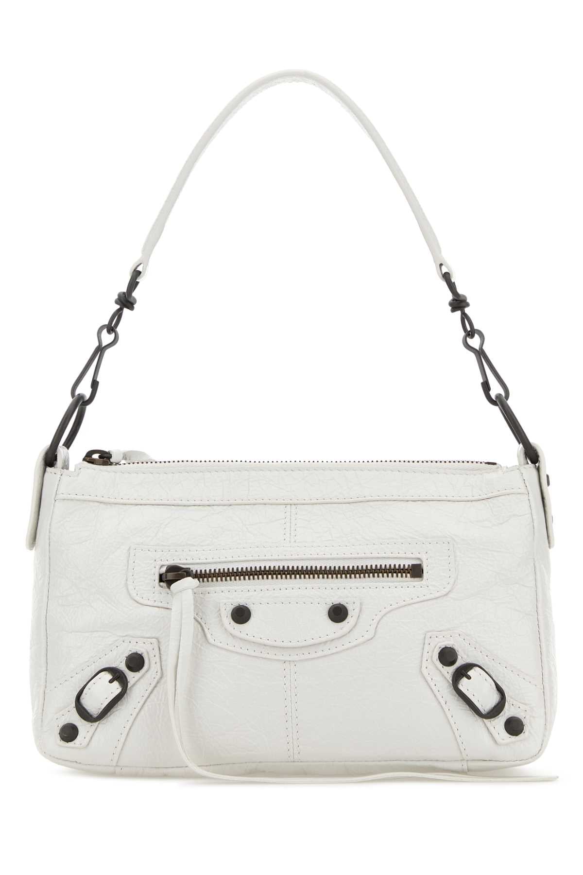 Balenciaga Women White Leather Mini Le City Moto Shoulder Bag BALENCIAGA