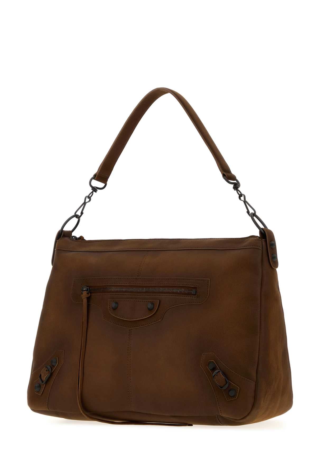 Balenciaga Men Brown Leather Le City Moto Shoulder Bag BALENCIAGA