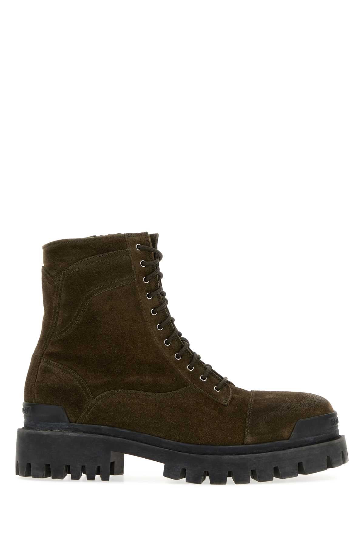 Balenciaga Men Brown Suede Combat Strike Ankle Boots BALENCIAGA