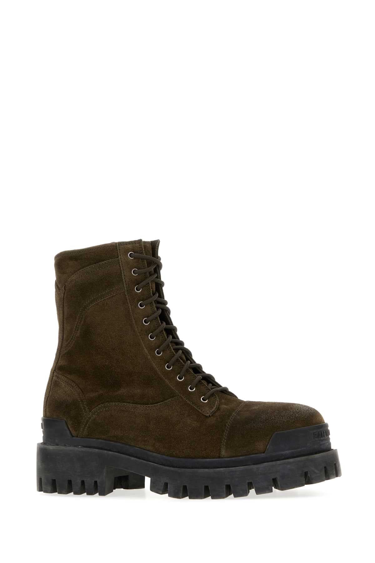 Balenciaga Men Brown Suede Combat Strike Ankle Boots BALENCIAGA