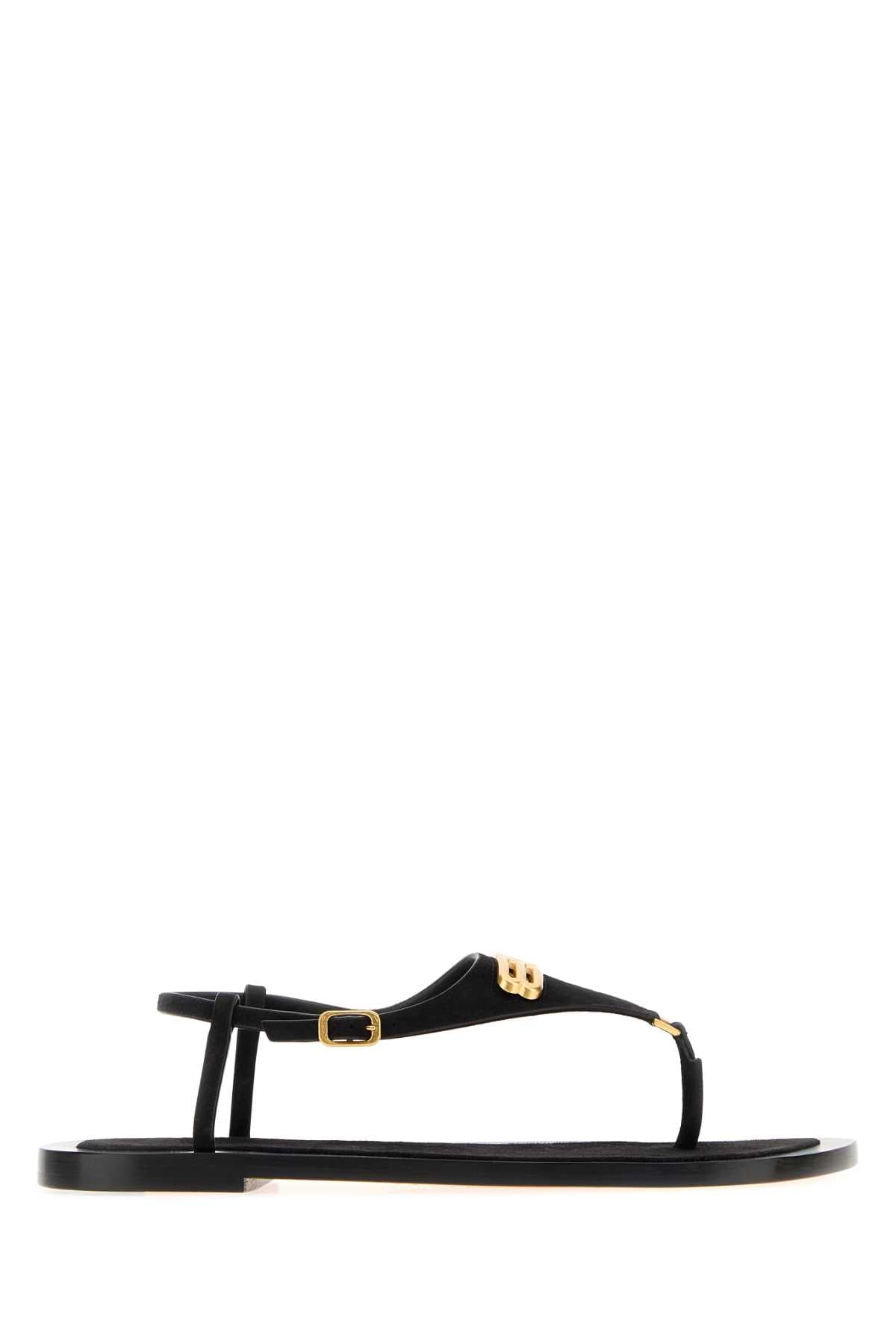 Balenciaga Women Black Suede Riva Thong Sandals BALENCIAGA