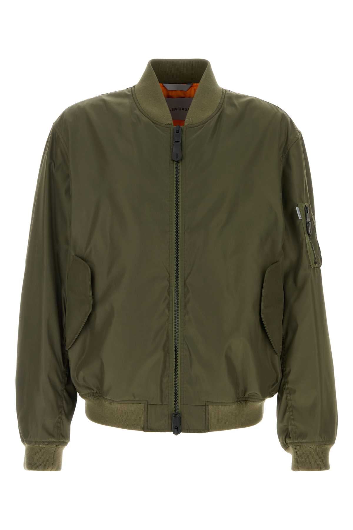 Balenciaga Men Olive Green Nylon Bomber Jacket BALENCIAGA