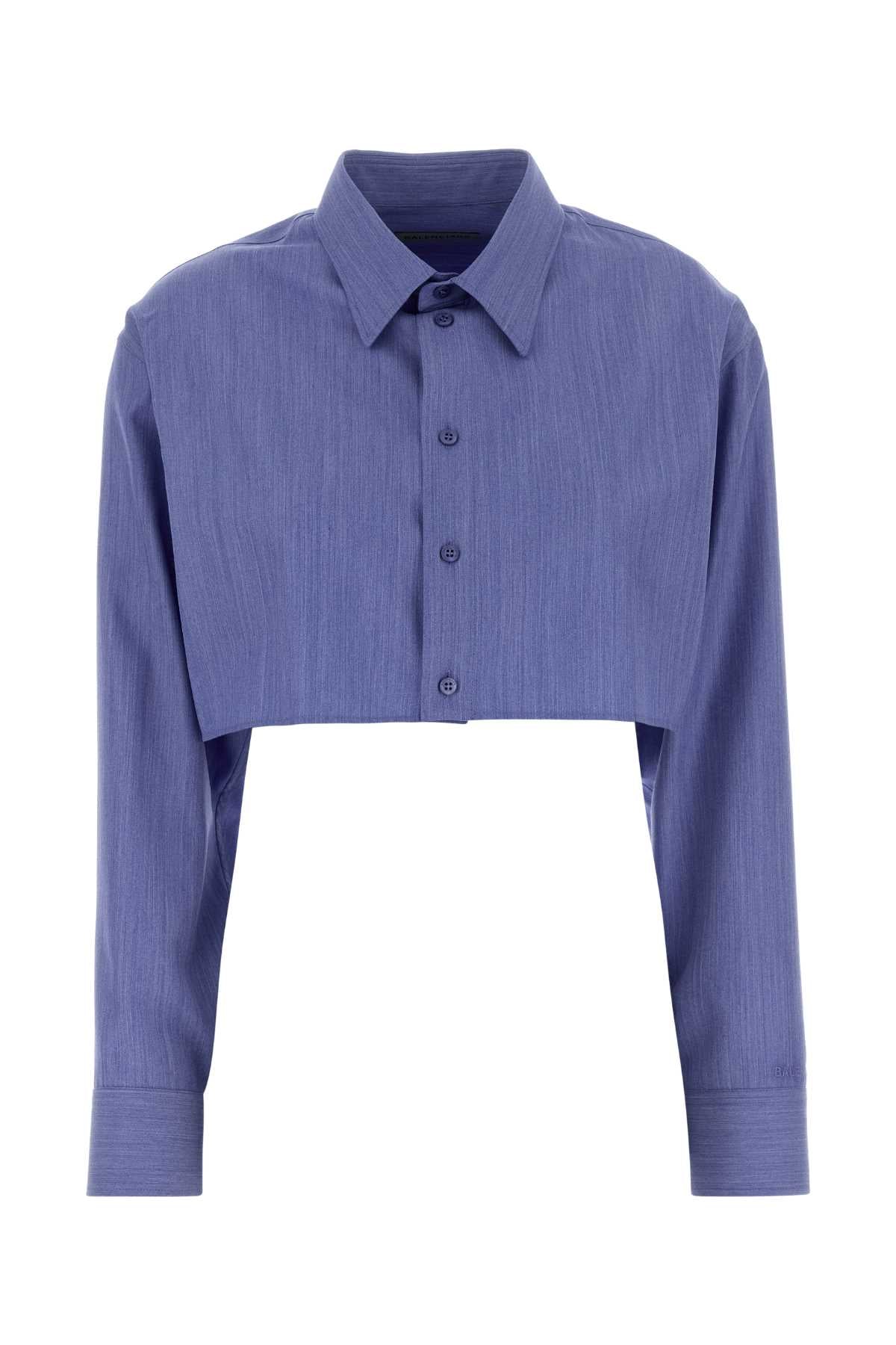 Balenciaga Women Cerulean Blue Wool Blend Shirt BALENCIAGA