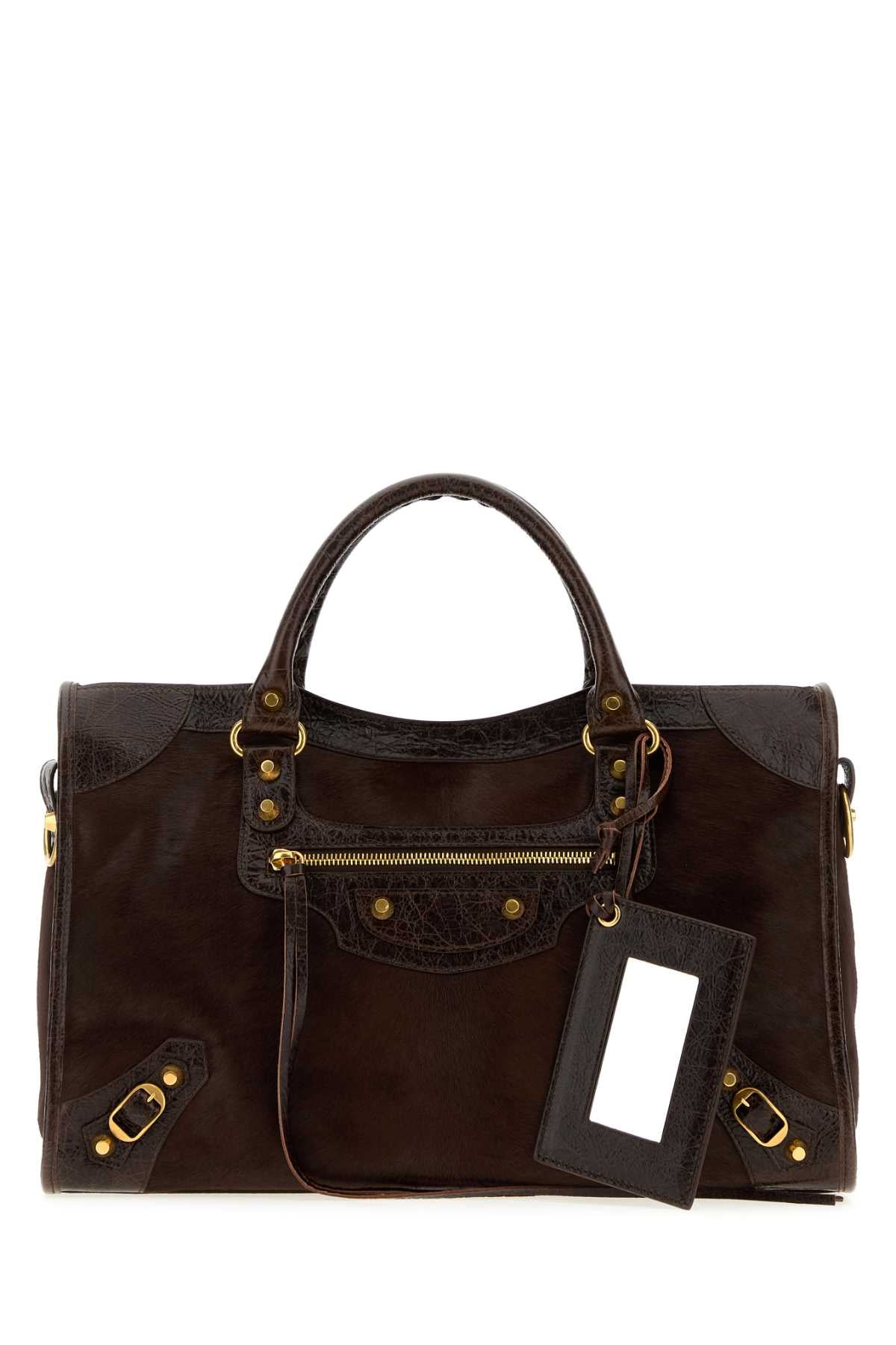 Balenciaga Women Brown Calf Hair Medium Le City Handbag BALENCIAGA