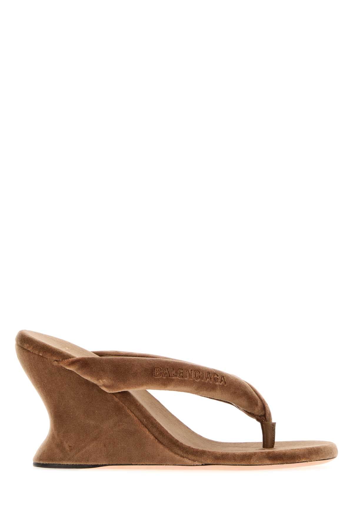 Balenciaga Women Camel Velvet Thong Wedge BALENCIAGA