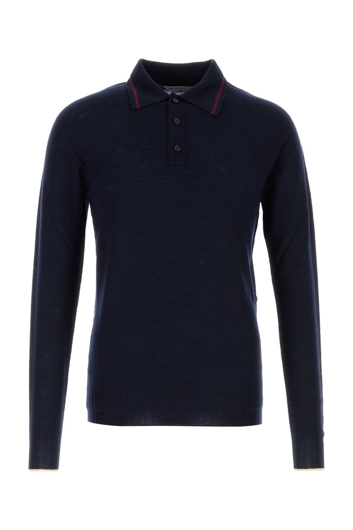 Balenciaga Men Midnight Blue Wool Polo Shirt BALENCIAGA