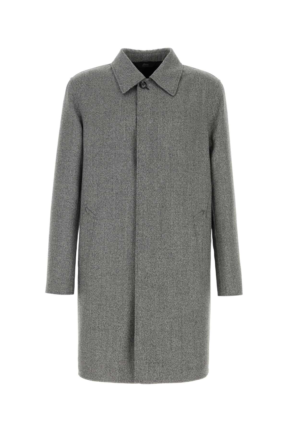 Brioni Men Melange Grey Wool Blend Coat BRIONI