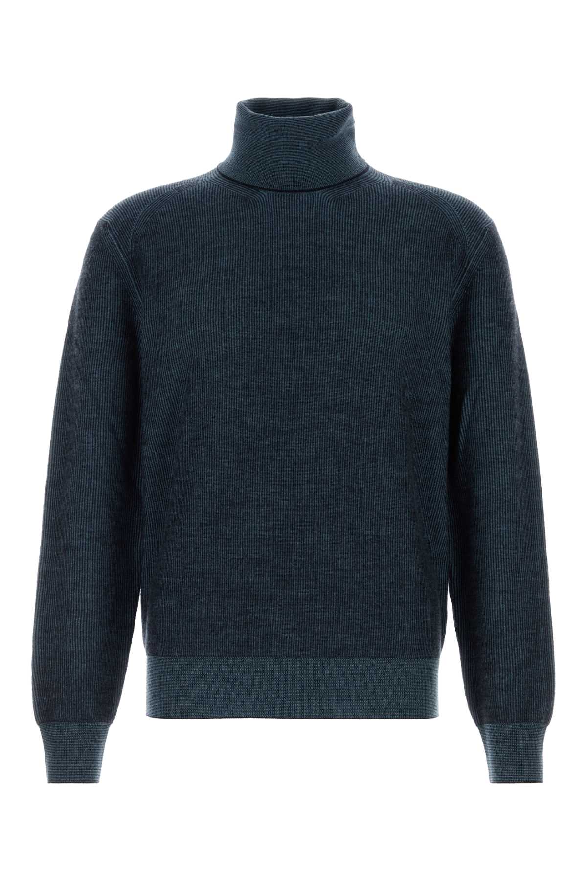 Brioni Men Melange Blue Cashmere Blend Sweater BRIONI
