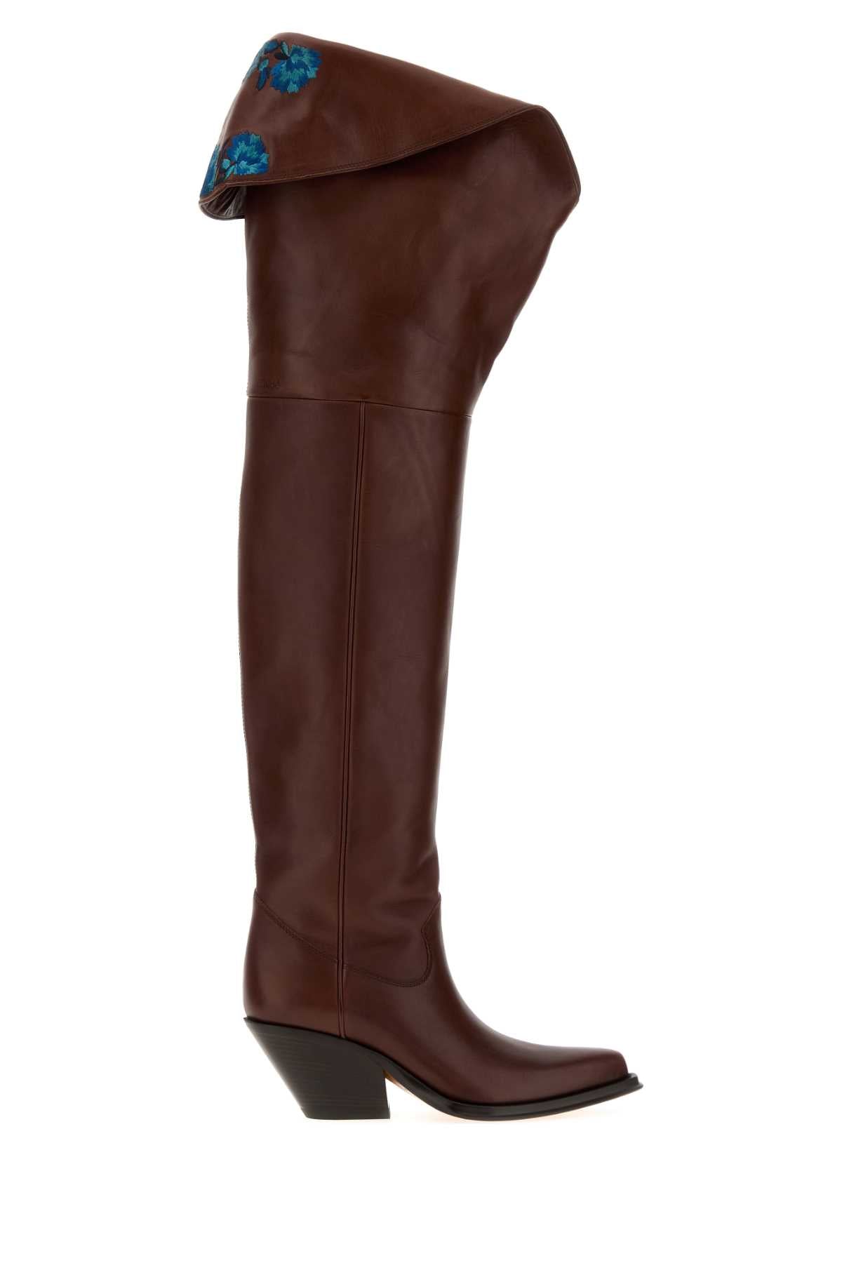 Chloe Women Chocolate Leather Azelan Boots CHLOE