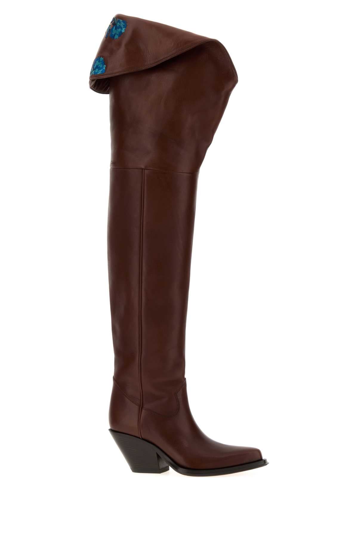 Chloe Women Chocolate Leather Azelan Boots CHLOE