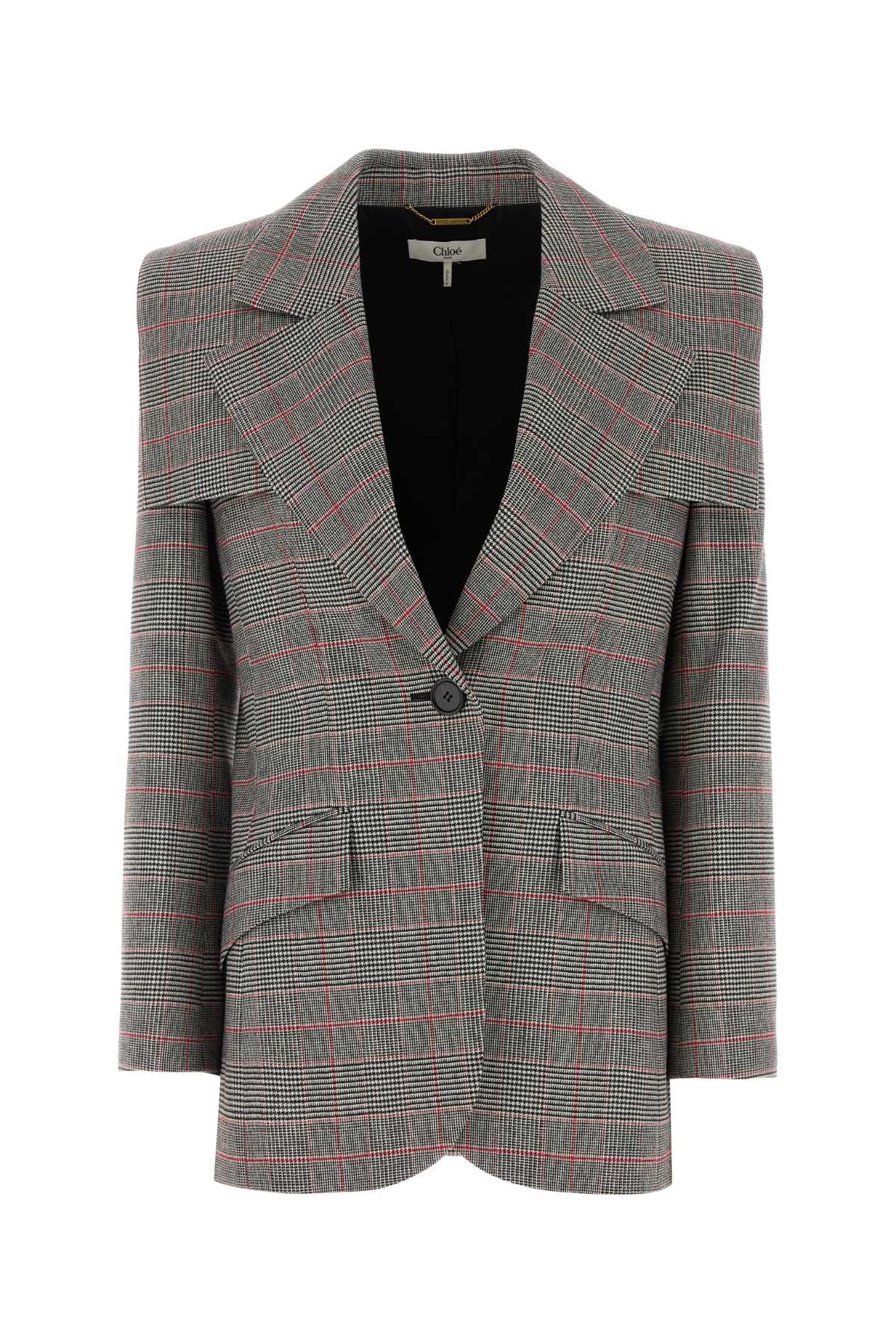 Chloe Women Embroidered Stretch Glencheck Blazer CHLOE