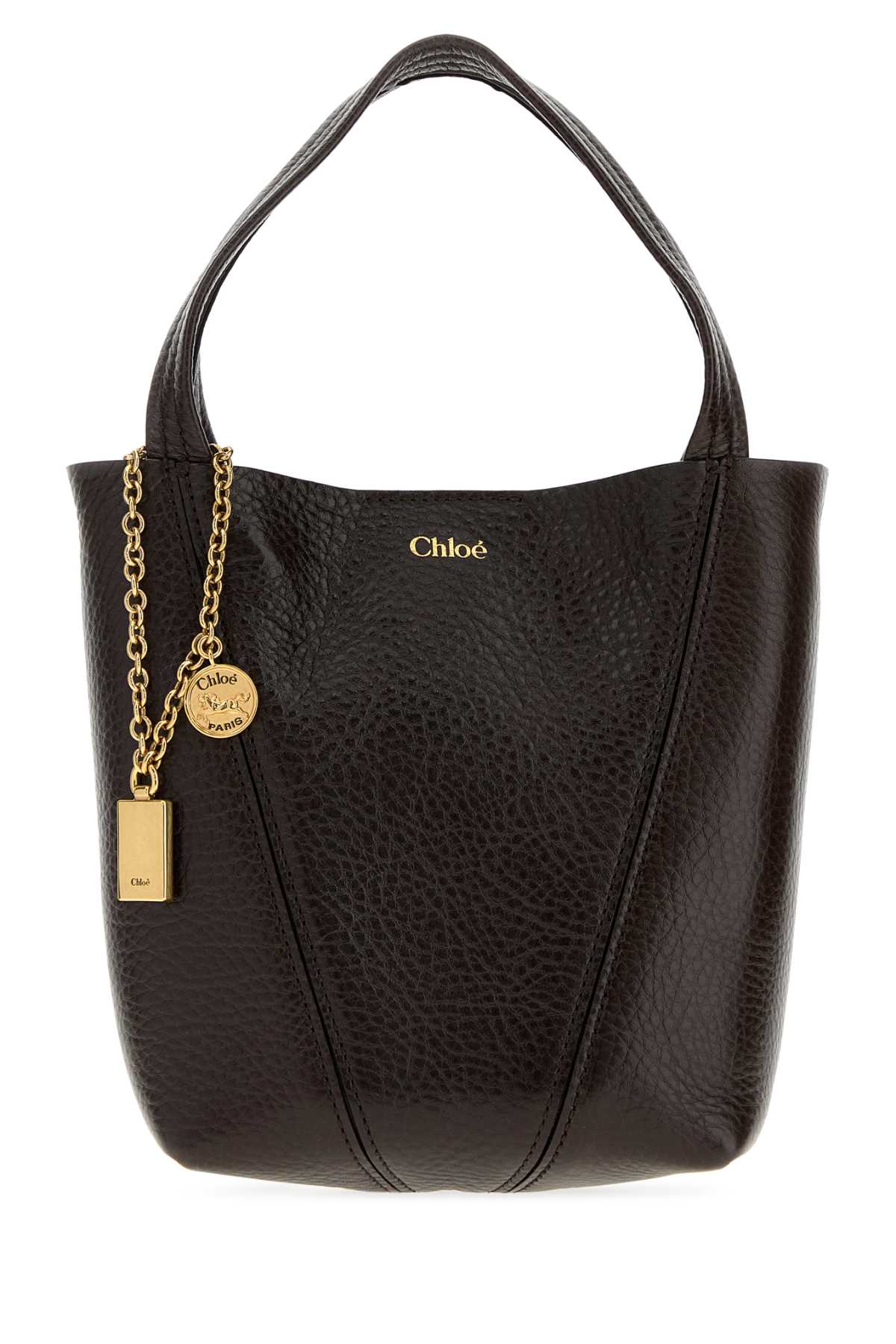 Chloe Women Dark Brown Leather Small Spin Shopping Bag CHLOE