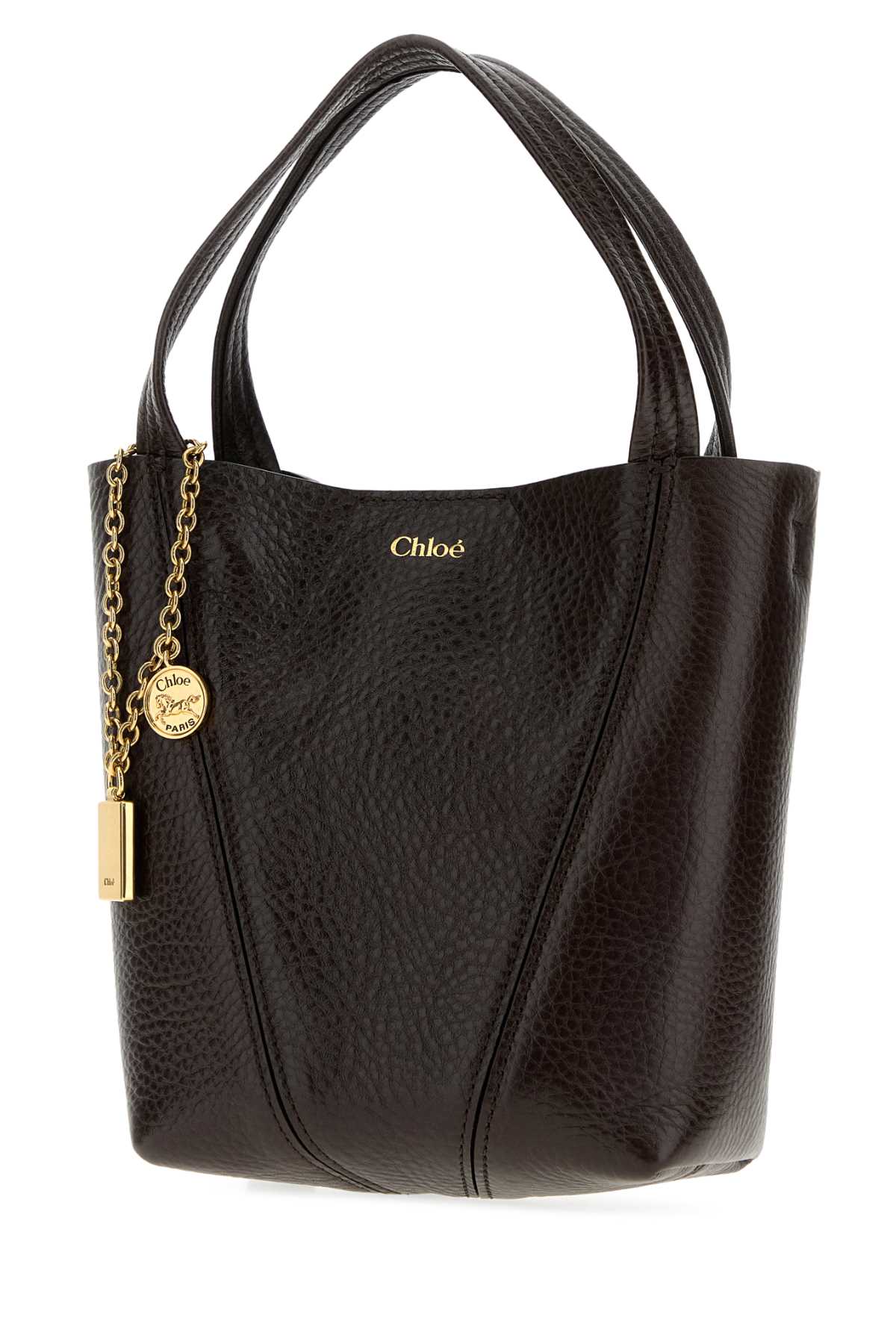 Chloe Women Dark Brown Leather Small Spin Shopping Bag CHLOE