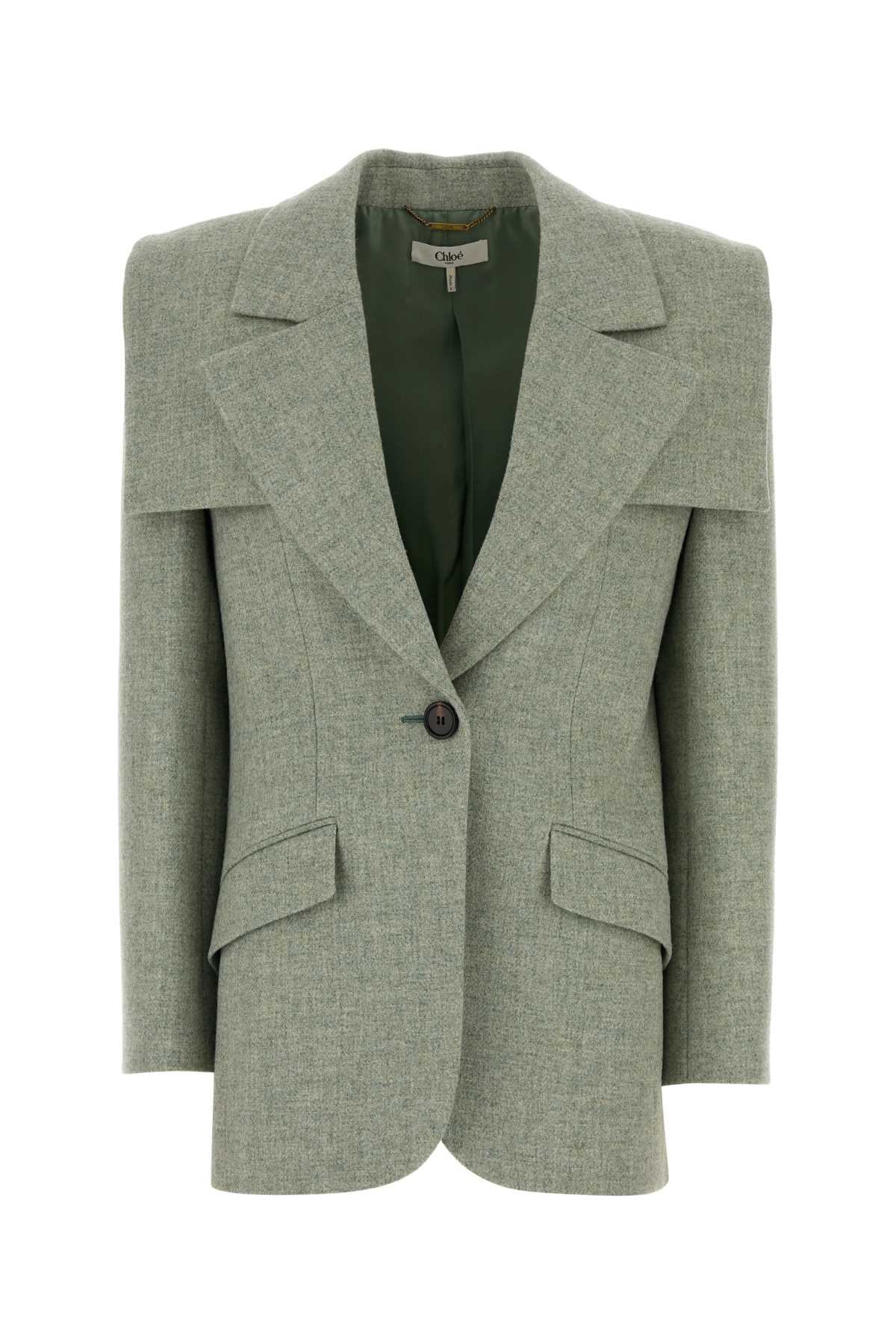 Chloe Women Melange Green Stretch Wool Blazer CHLOE