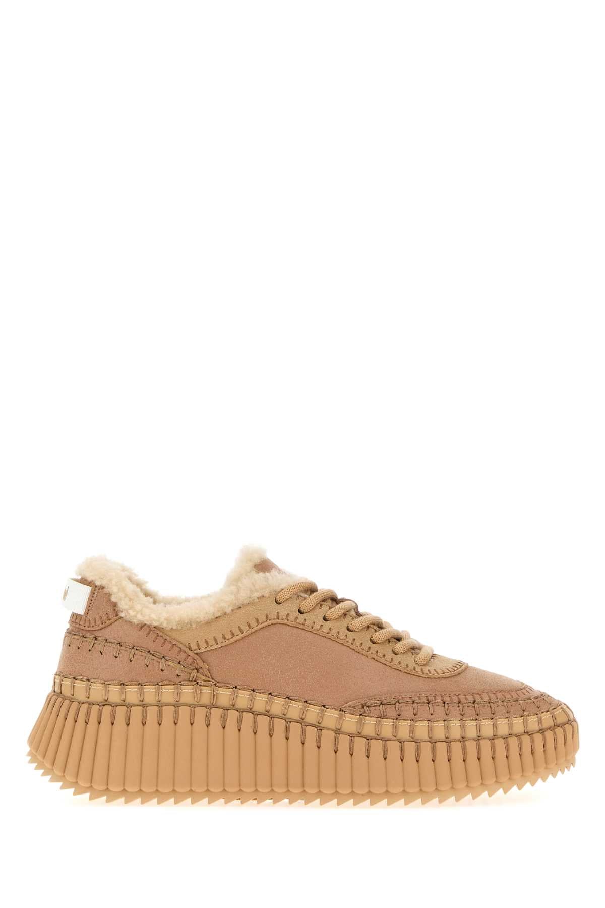 Chloe Women Antiqued Pink Leather Nama Sneakers CHLOE