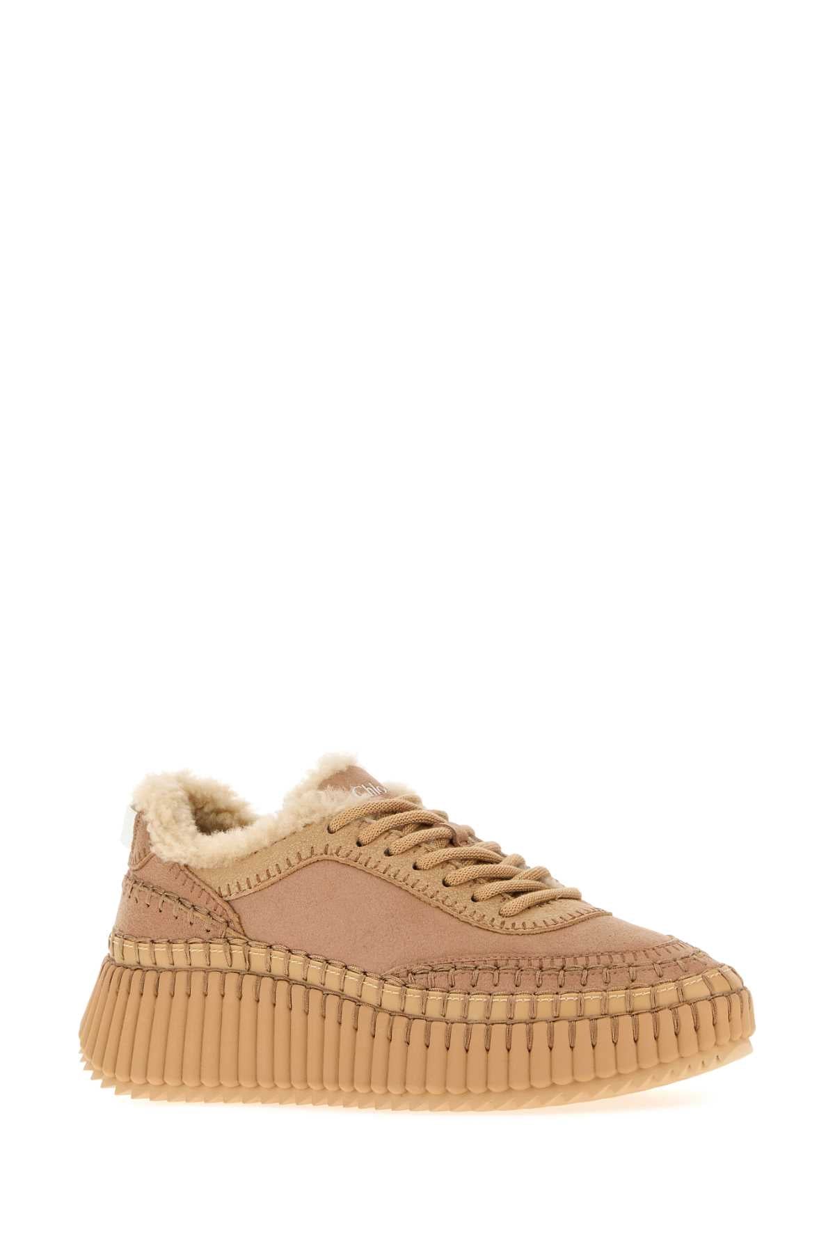 Chloe Women Antiqued Pink Leather Nama Sneakers CHLOE